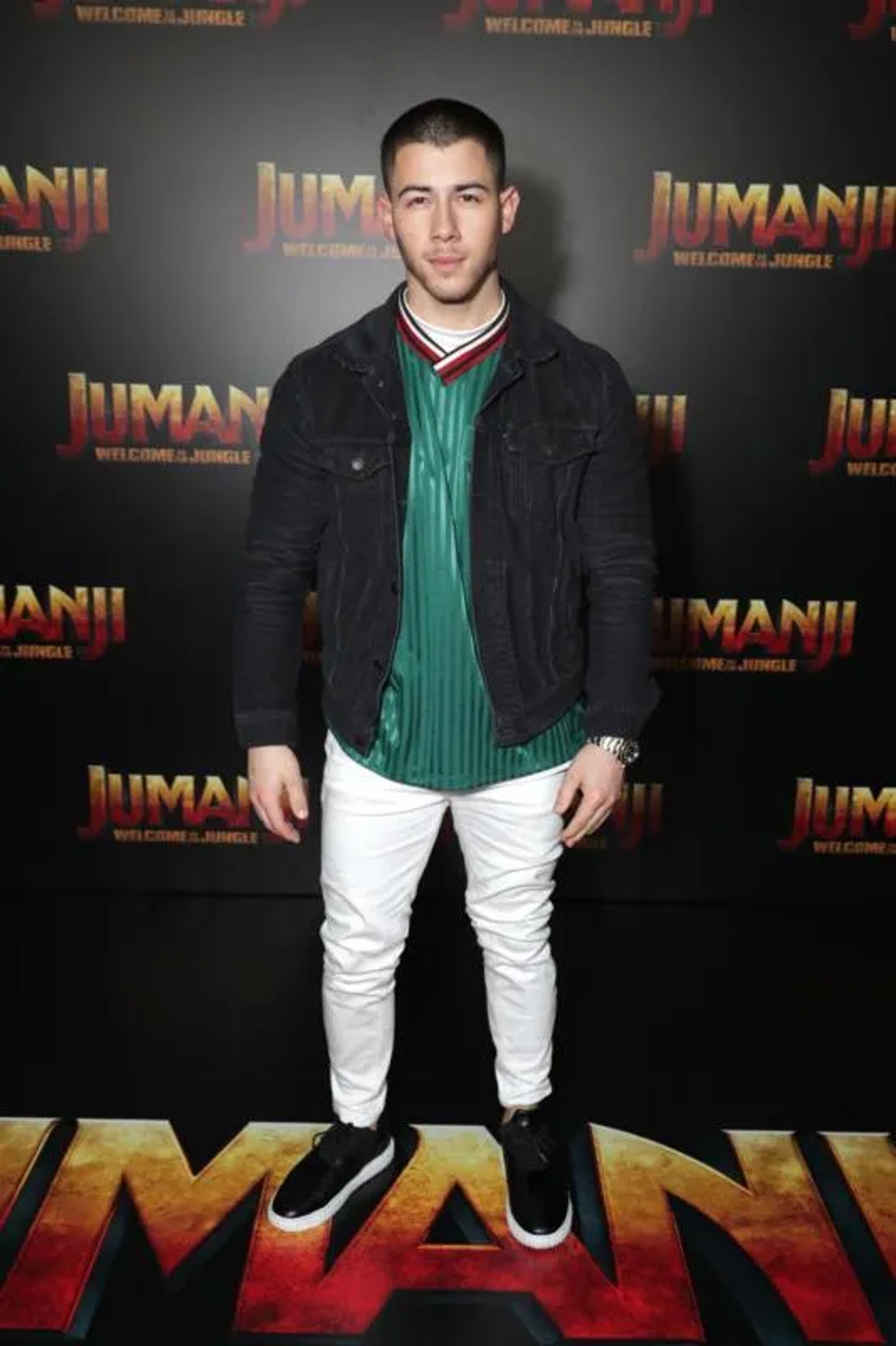 Nick Jonas at an event for Jumanji: Welcome to the Jungle (2017)