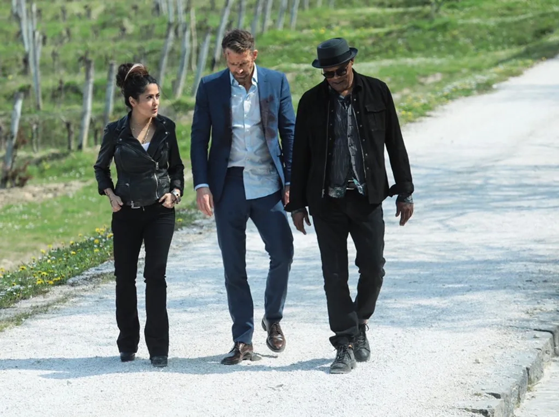 Salma Hayek, Samuel L. Jackson, and Ryan Reynolds in Hitman's Wife's Bodyguard (2021)