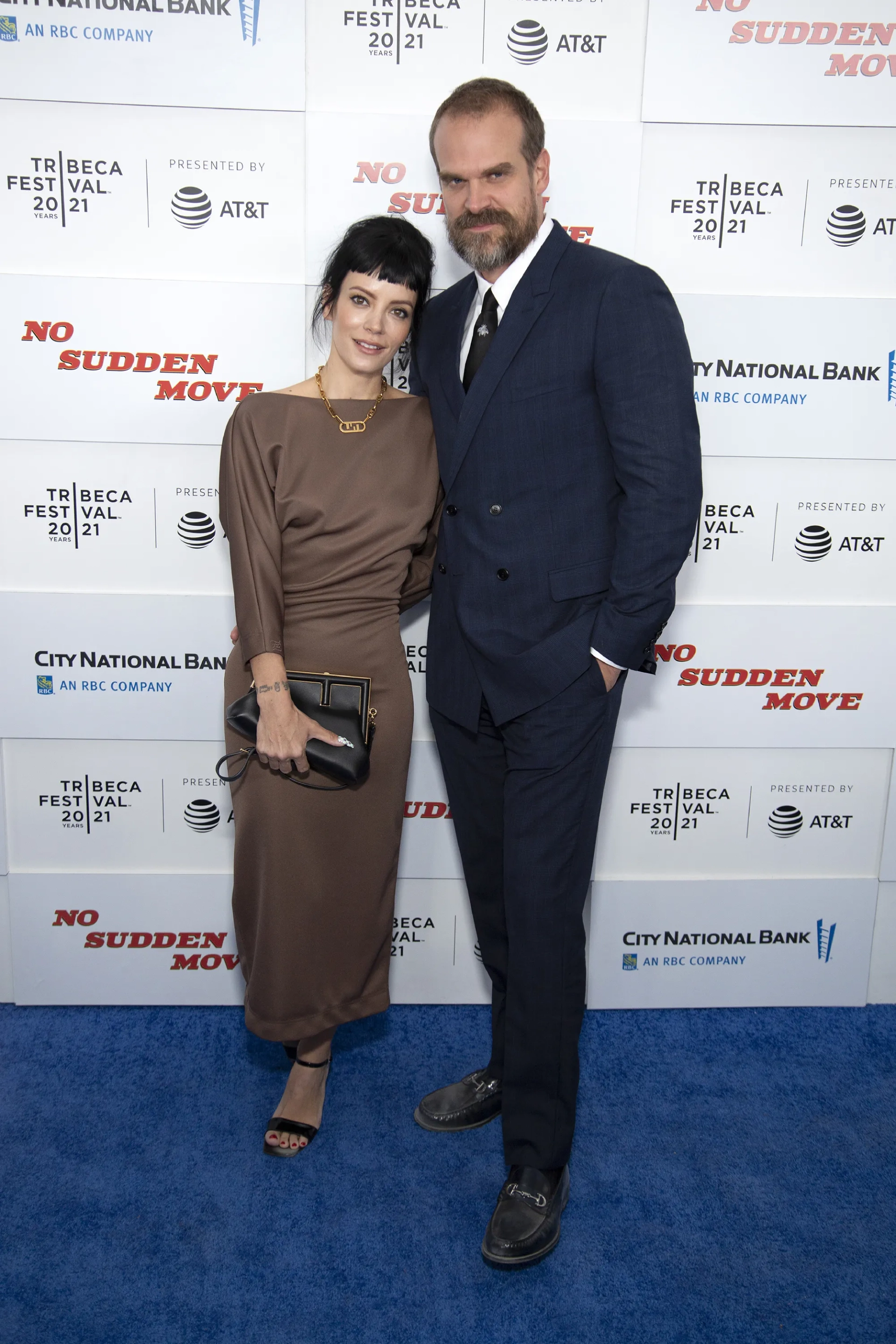 Lily Allen and David Harbour at an event for No Sudden Move (2021)