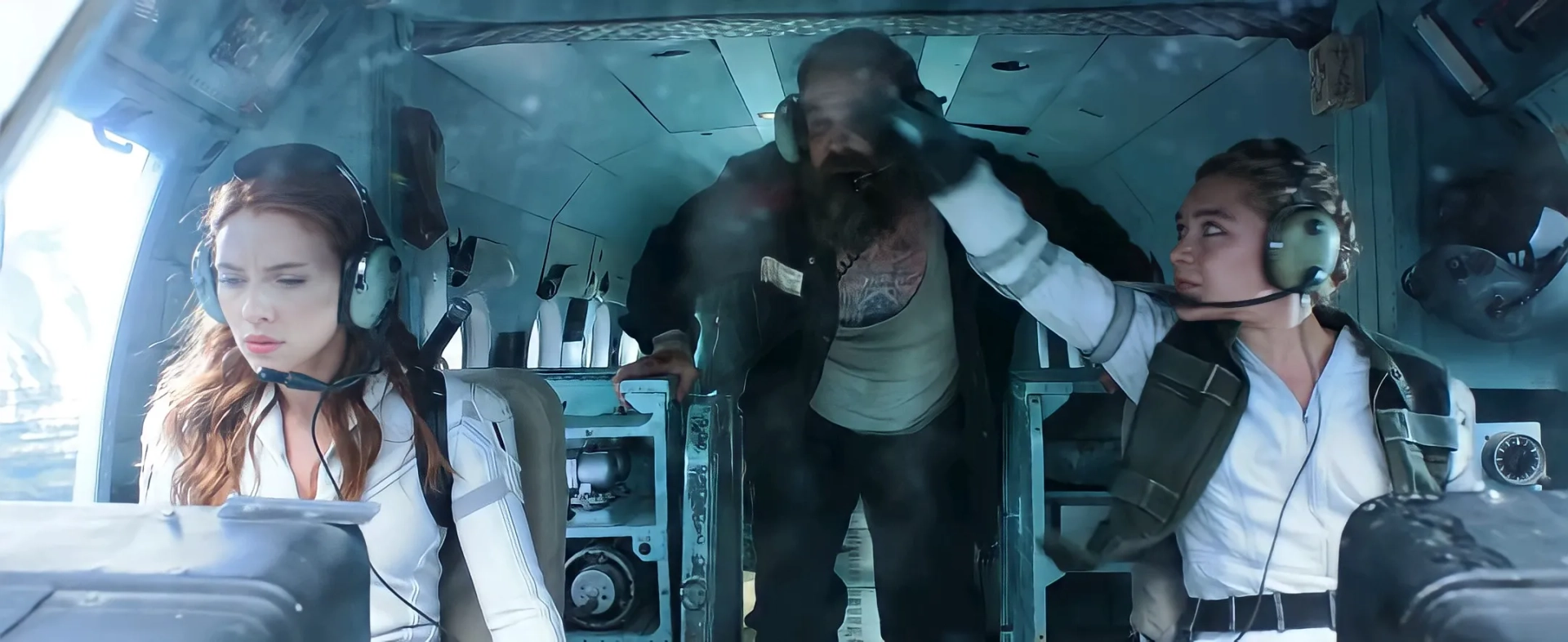 Scarlett Johansson, David Harbour, and Florence Pugh in Black Widow (2021)