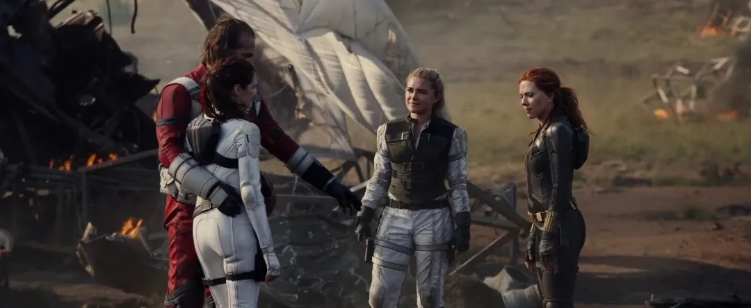 Rachel Weisz, Scarlett Johansson, David Harbour, and Florence Pugh in Black Widow (2021)