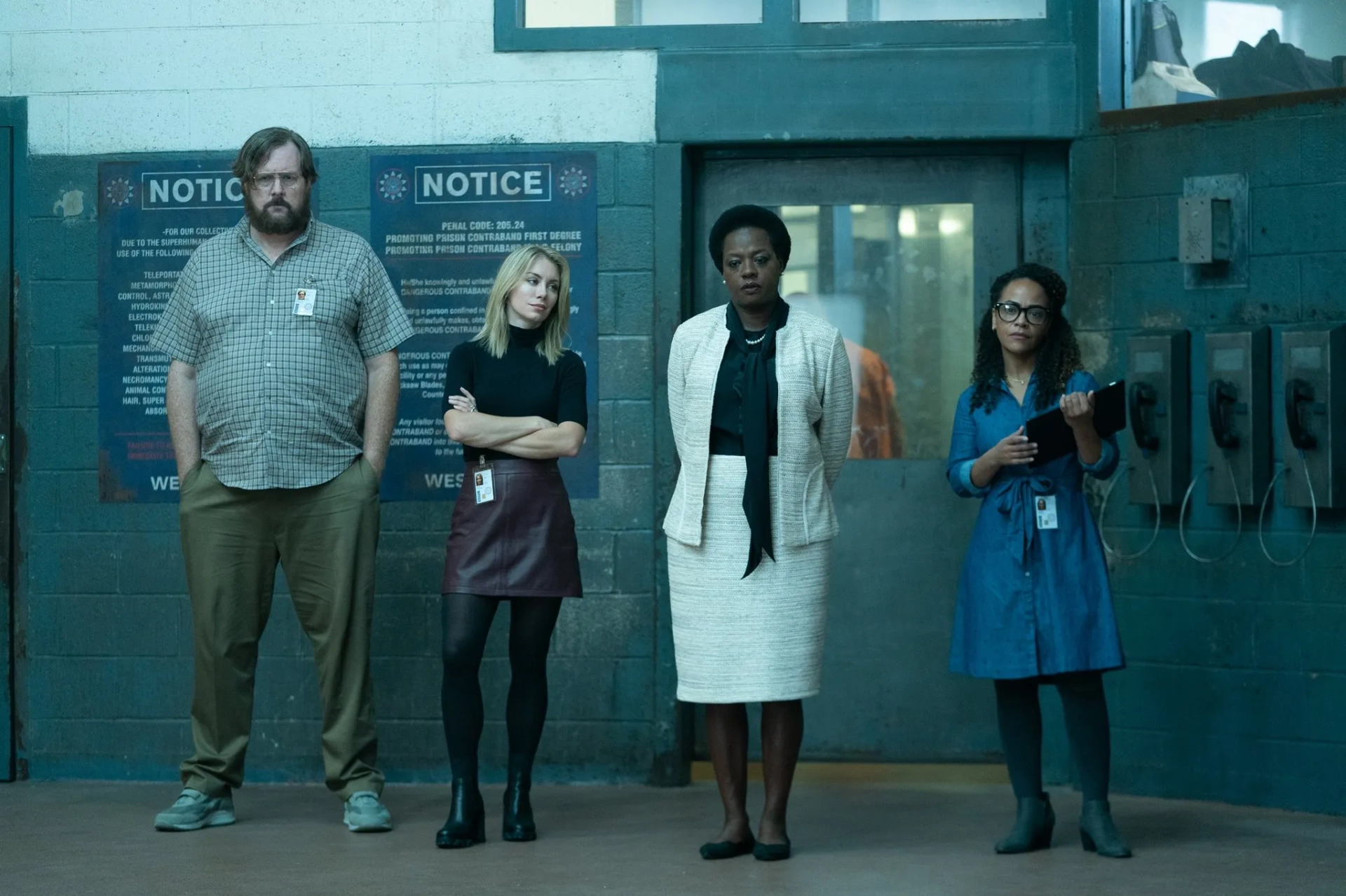 Steve Agee, Viola Davis, Jennifer Holland, and Tinashe Kajese in The Suicide Squad (2021)