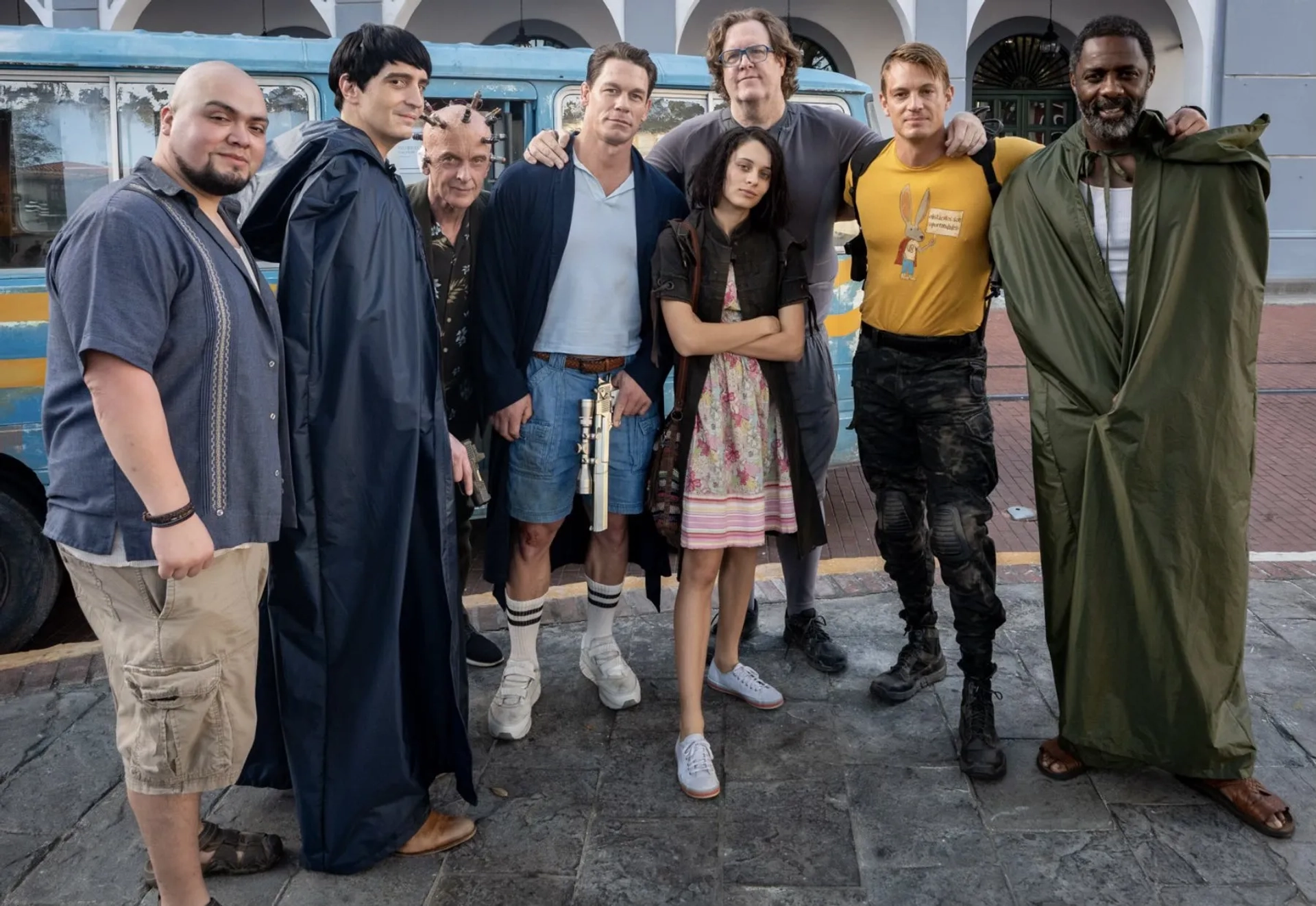 Steve Agee, Peter Capaldi, Idris Elba, John Cena, Joel Kinnaman, David Dastmalchian, Julio Cesar Ruiz, and Daniela Melchior in The Suicide Squad (2021)