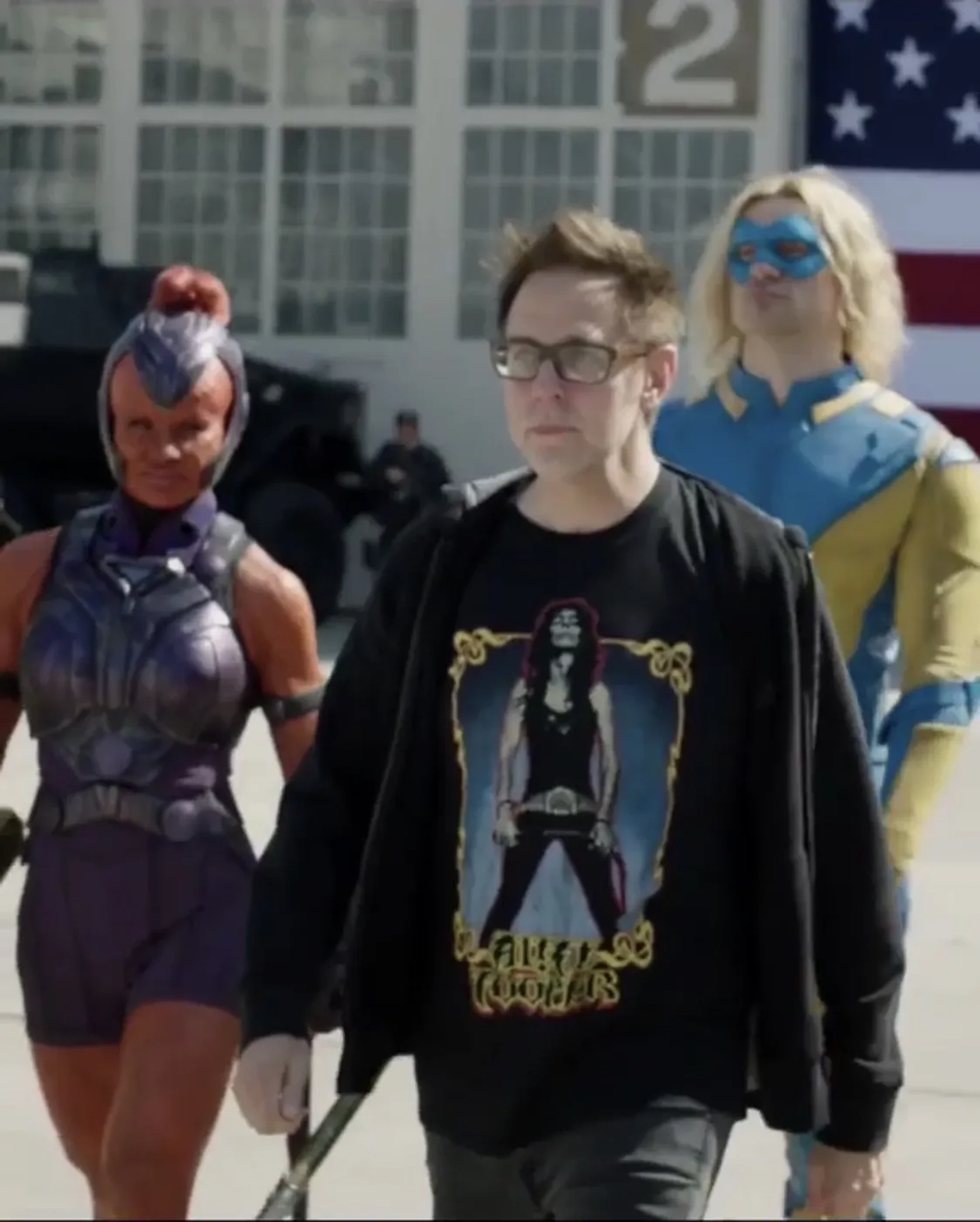 James Gunn, Flula Borg, and Mayling Ng in The Suicide Squad (2021)