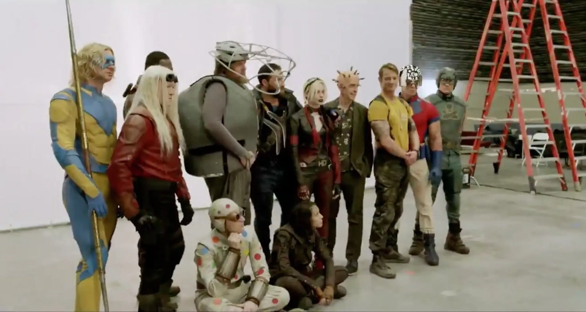 Steve Agee, Peter Capaldi, Pete Davidson, Idris Elba, Nathan Fillion, Michael Rooker, John Cena, Joel Kinnaman, Jai Courtney, David Dastmalchian, Flula Borg, Margot Robbie, and Daniela Melchior in The Suicide Squad (2021)