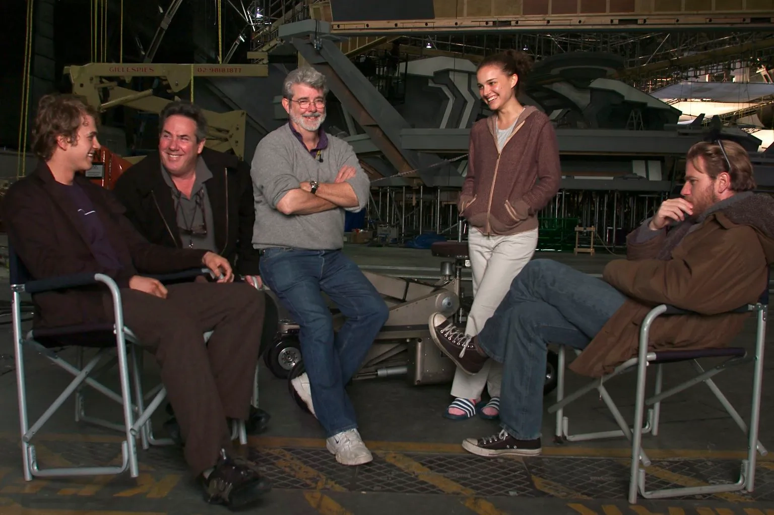 George Lucas, Ewan McGregor, Natalie Portman, Hayden Christensen, and Rick McCallum in Star Wars: Episode III - Revenge of the Sith (2005)
