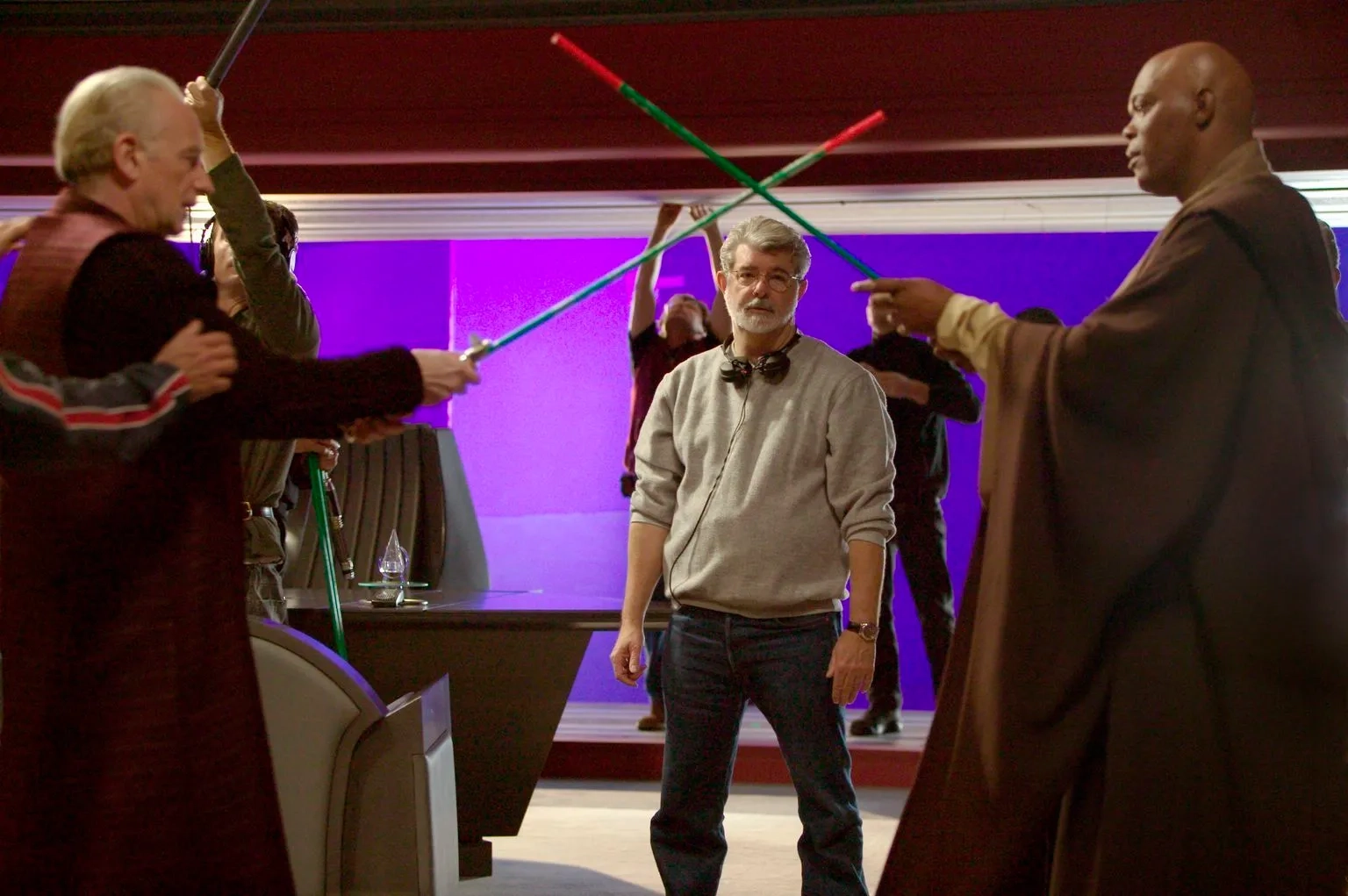 Samuel L. Jackson, George Lucas, and Ian McDiarmid in Star Wars: Episode III - Revenge of the Sith (2005)