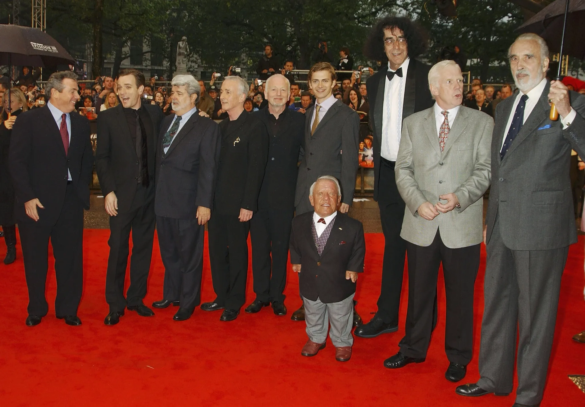 George Lucas, Ewan McGregor, Anthony Daniels, Christopher Lee, Ian McDiarmid, Kenny Baker, Jeremy Bulloch, Hayden Christensen, Peter Mayhew, and Rick McCallum at an event for Star Wars: Episode III - Revenge of the Sith (2005)