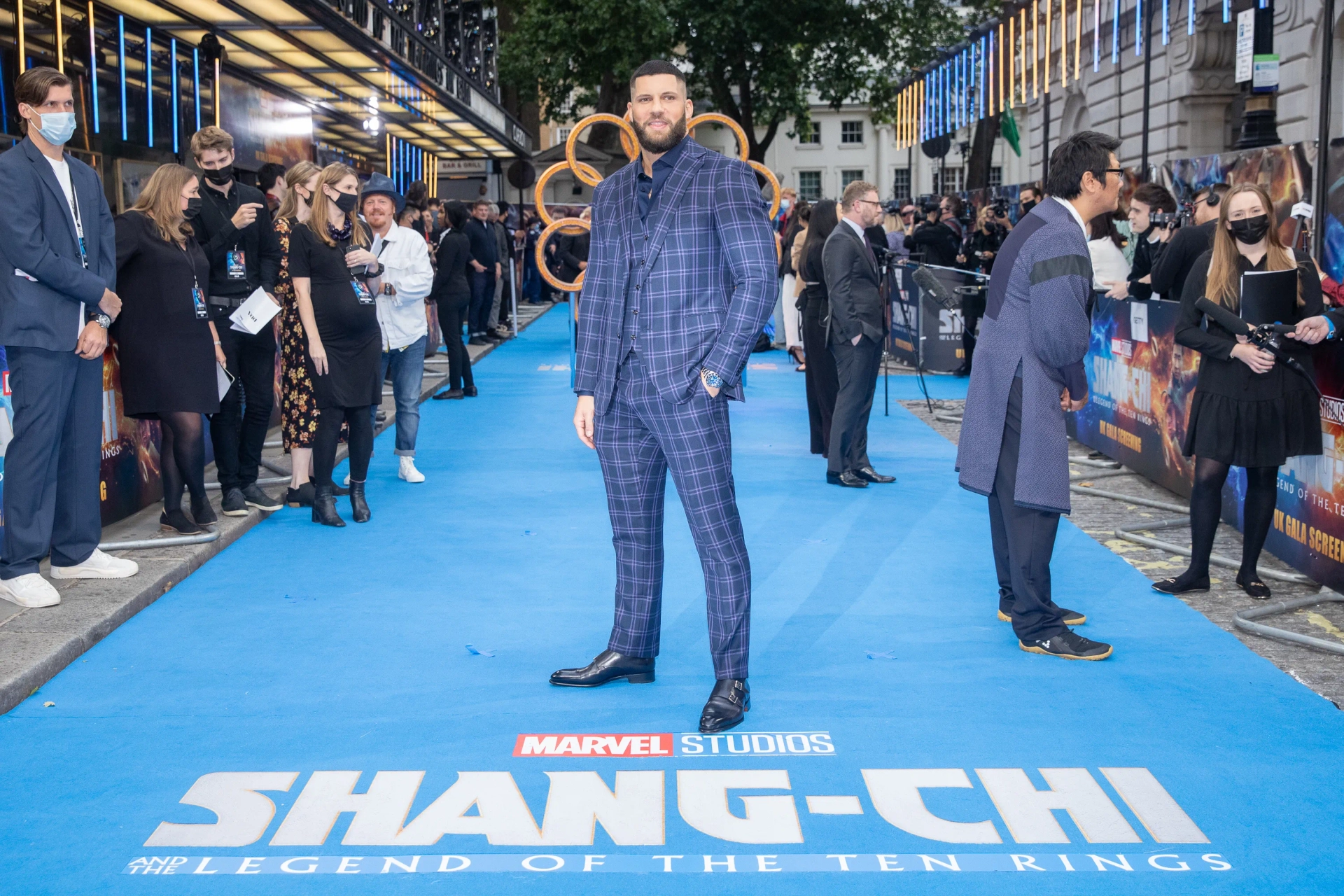 Benedict Wong, Jonathan Schwartz, and Florian Munteanu at an event for Shang-Chi and the Legend of the Ten Rings (2021)