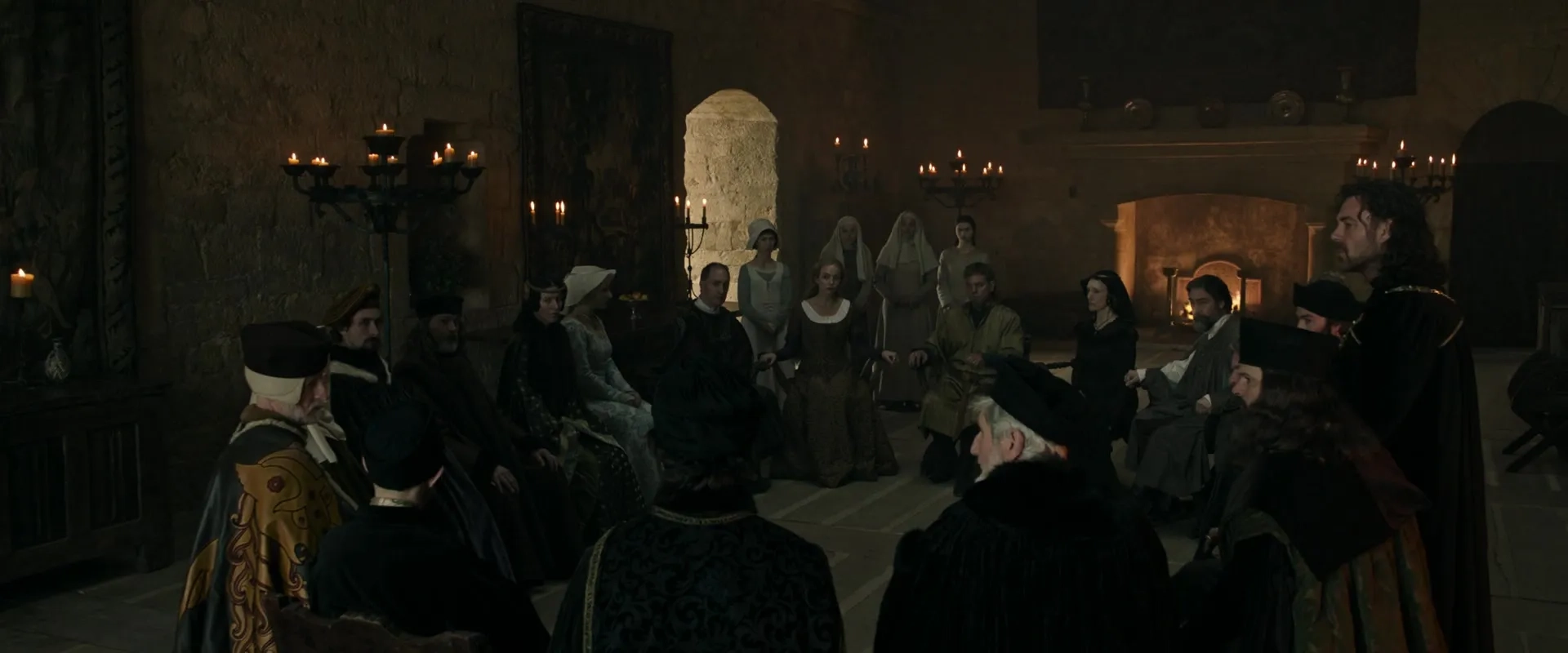 Matt Damon, Marton Csokas, Michael McElhatton, Nathaniel Parker, Harriet Walter, Jodie Comer, and Tallulah Haddon in The Last Duel (2021)