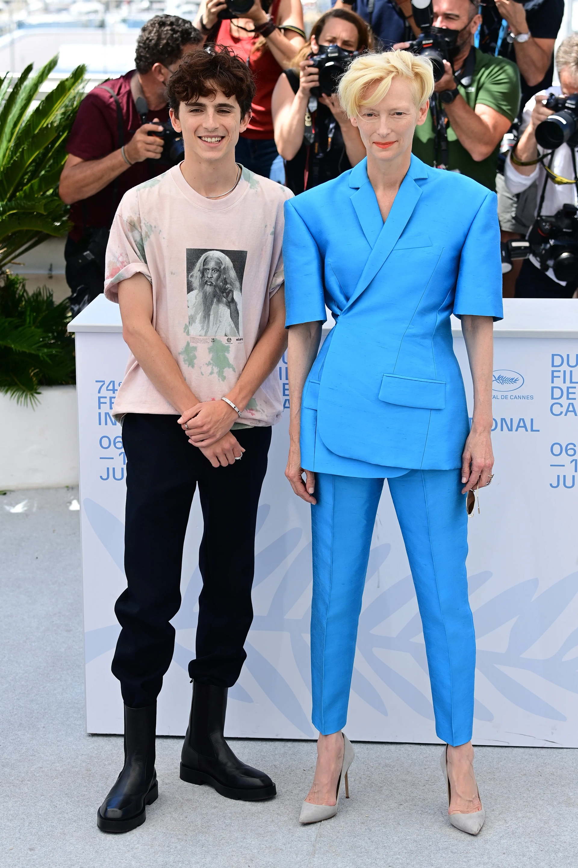 Tilda Swinton and Timothée Chalamet at an event for The French Dispatch (2021)