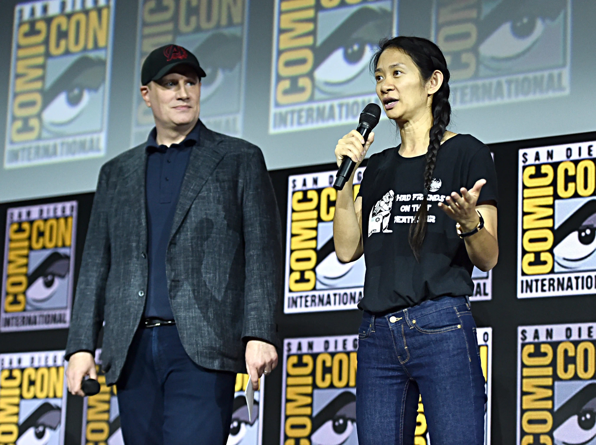 Kevin Feige and Chloé Zhao at an event for Eternals (2021)