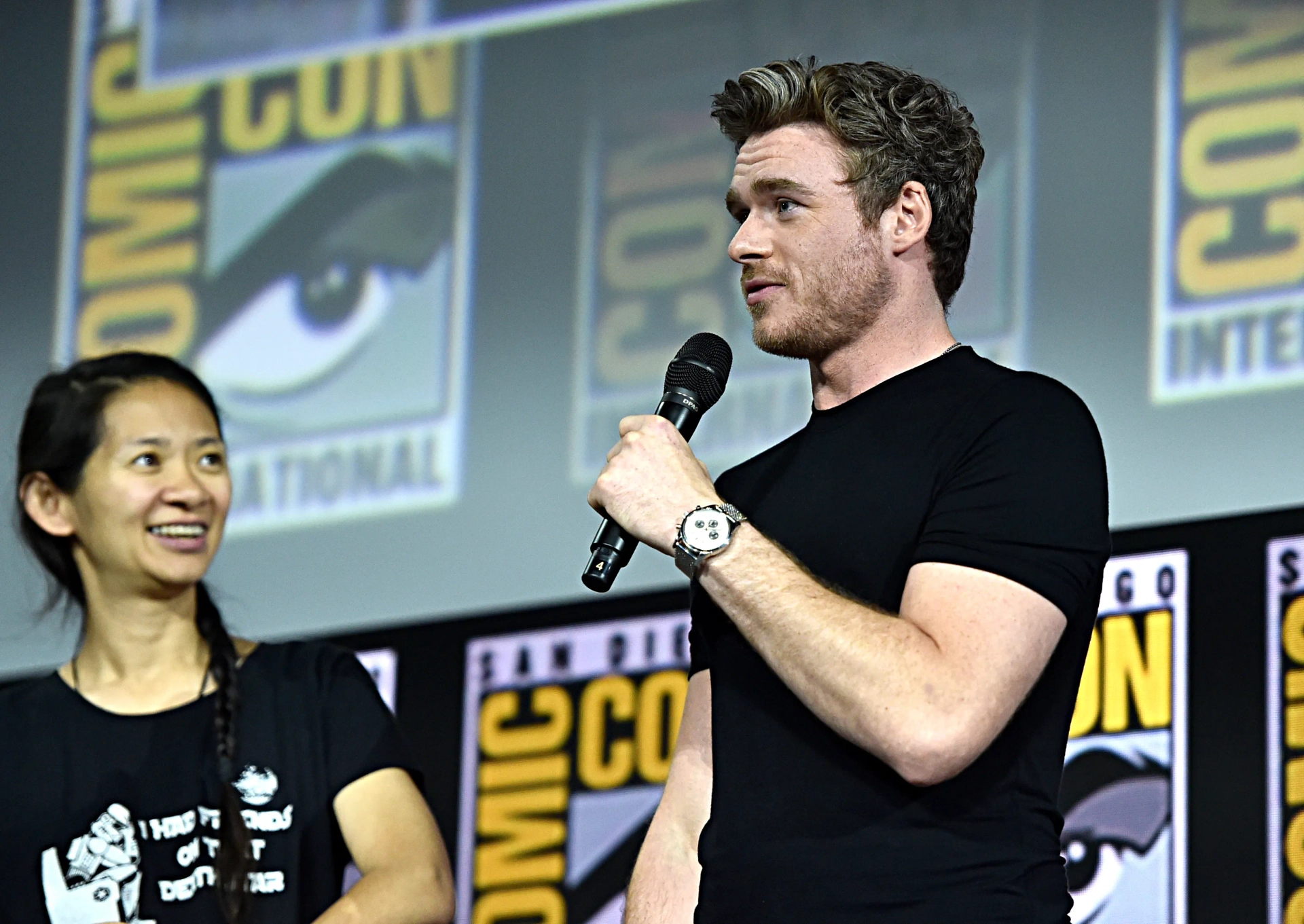 Richard Madden and Chloé Zhao at an event for Eternals (2021)