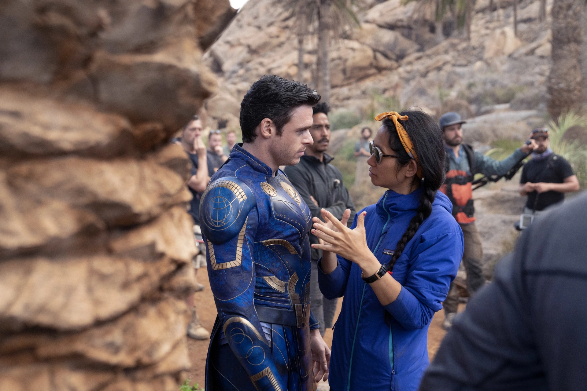 Richard Madden and Chloé Zhao in Eternals (2021)