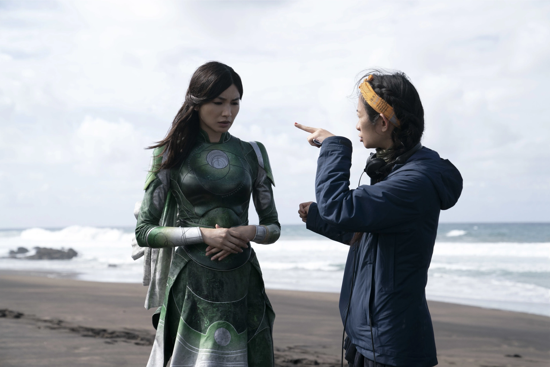 Gemma Chan and Chloé Zhao in Eternals (2021)