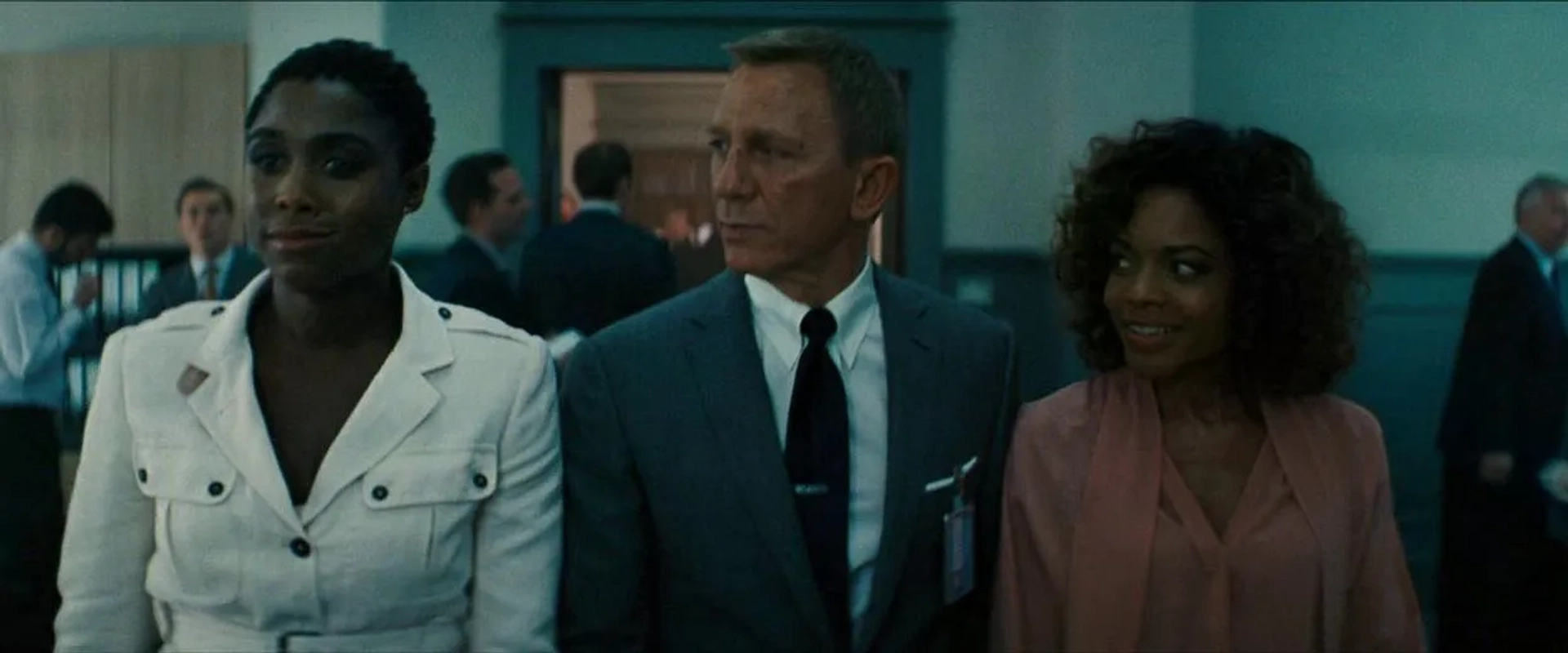 Daniel Craig, Naomie Harris, and Lashana Lynch in No Time to Die (2021)