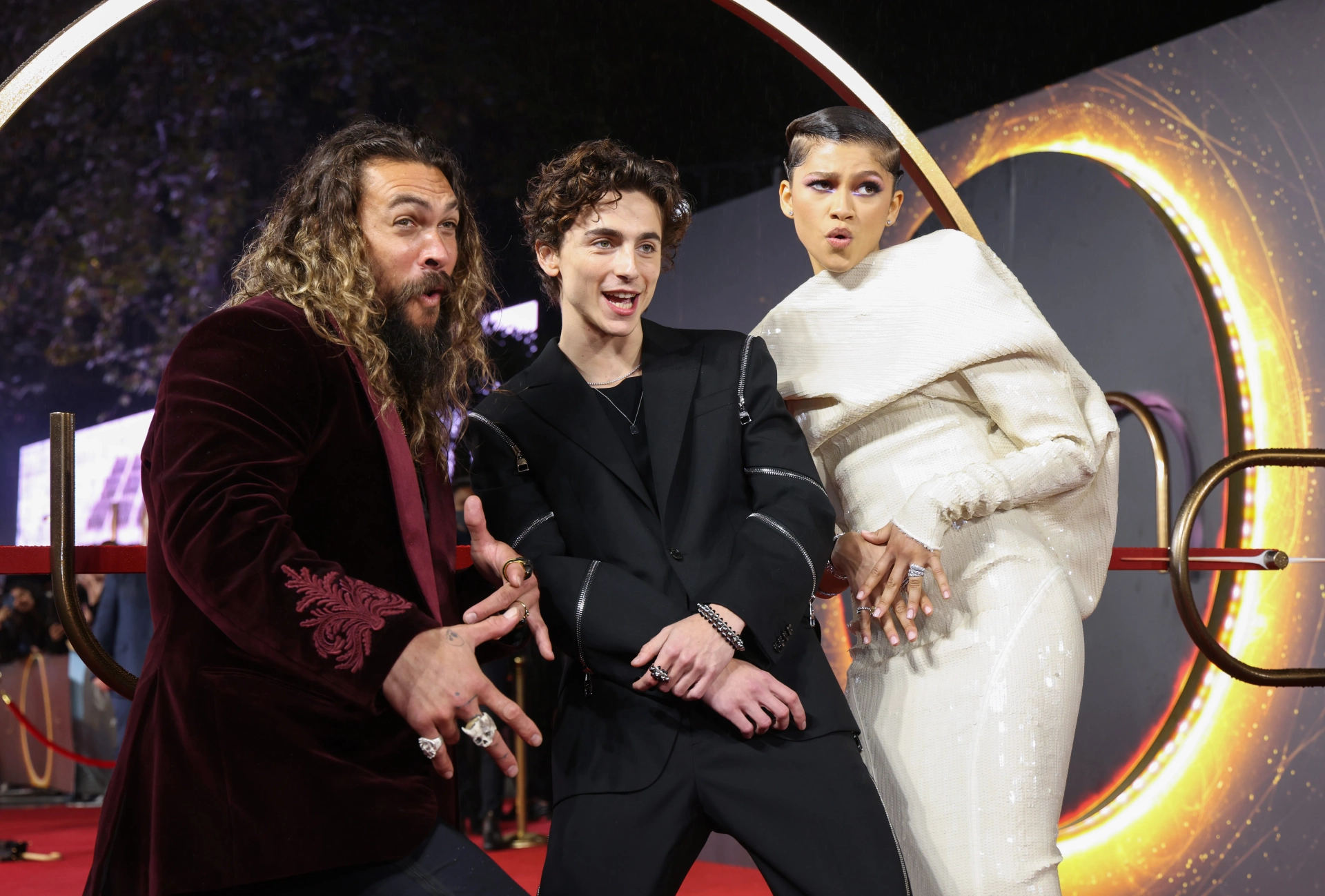 Jason Momoa, Timothée Chalamet, and Zendaya at an event for Dune (2021)