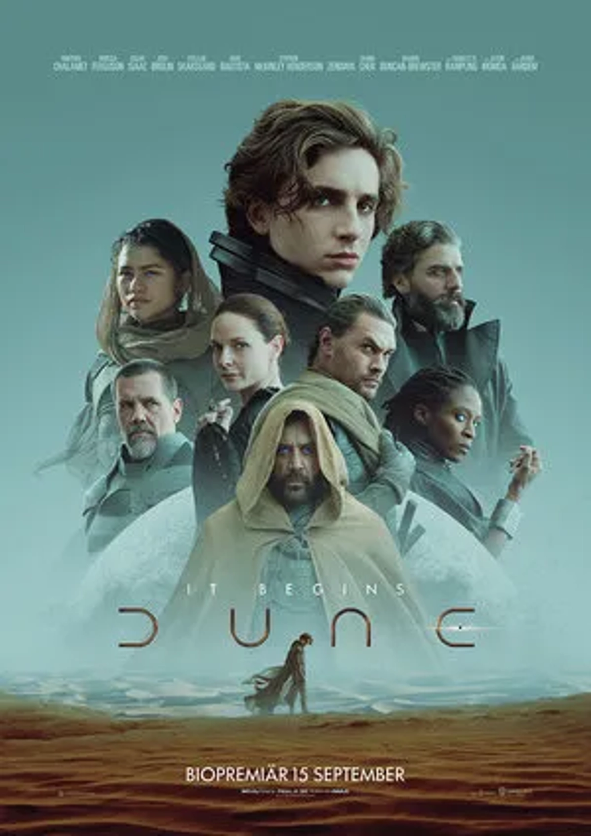 Javier Bardem, Josh Brolin, Rebecca Ferguson, Jason Momoa, Sharon Duncan-Brewster, Oscar Isaac, Timothée Chalamet, and Zendaya in Dune (2021)