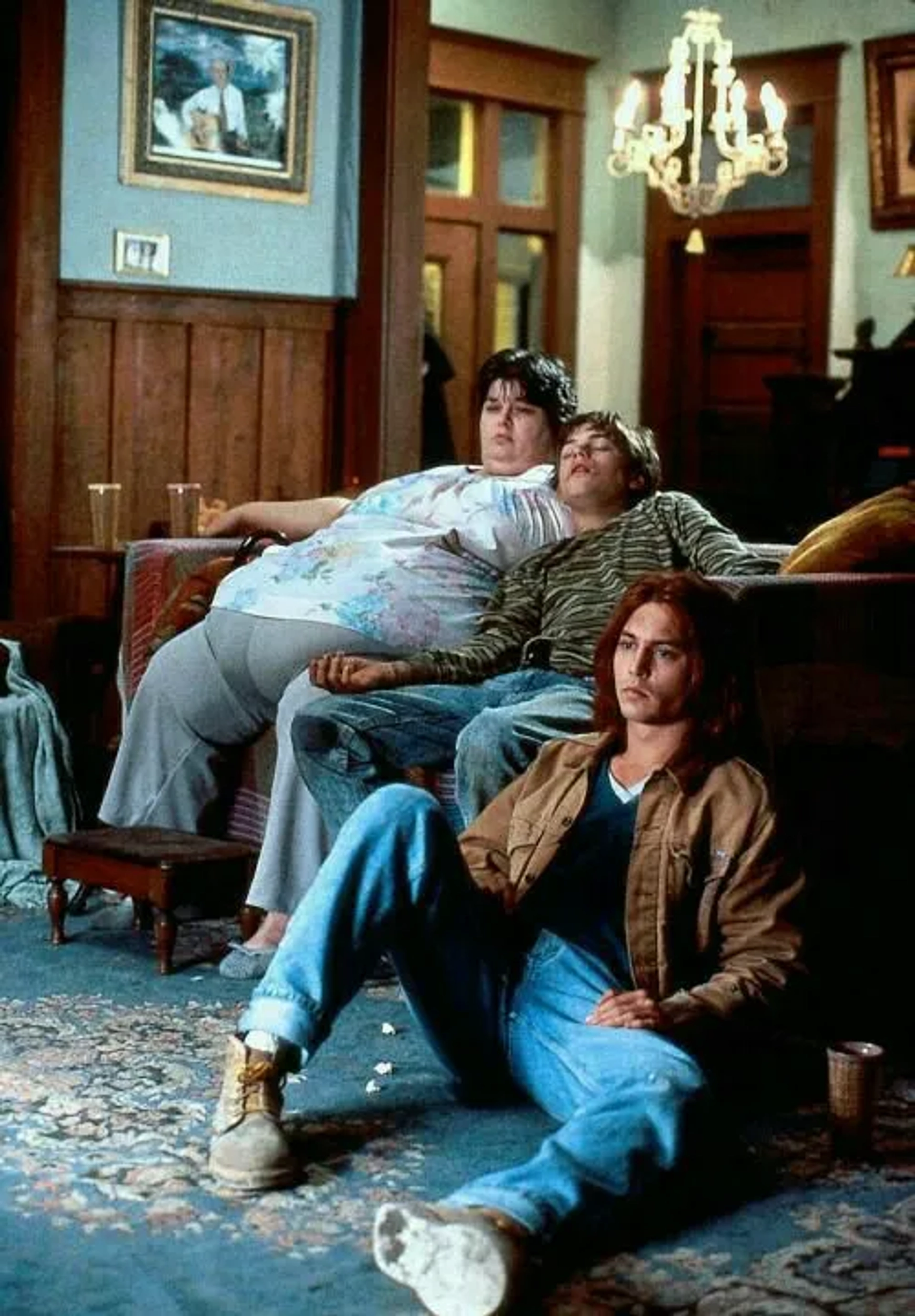 Johnny Depp, Leonardo DiCaprio, and Darlene Cates in What's Eating Gilbert Grape (1993)