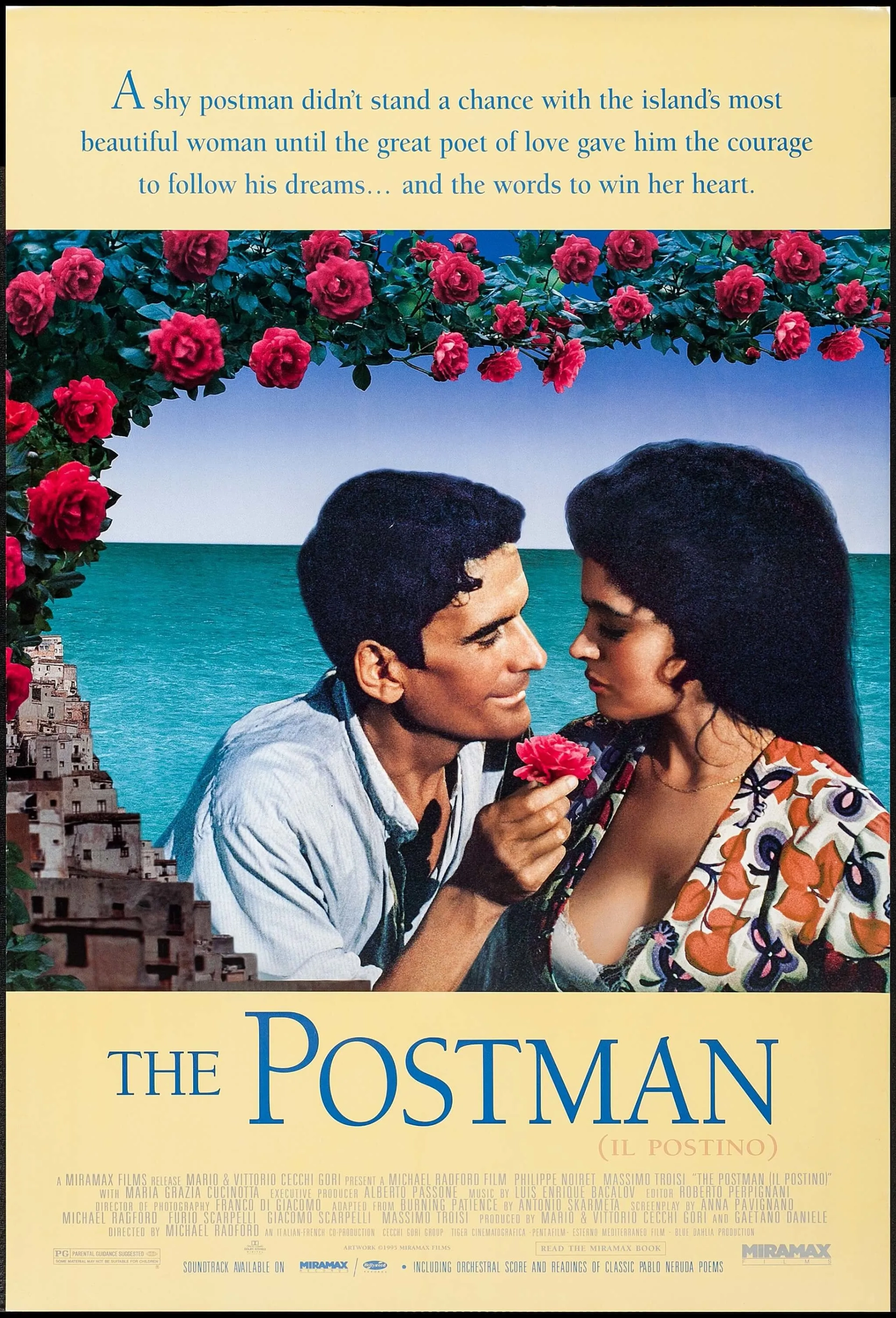 Maria Grazia Cucinotta and Massimo Troisi in The Postman (1994)