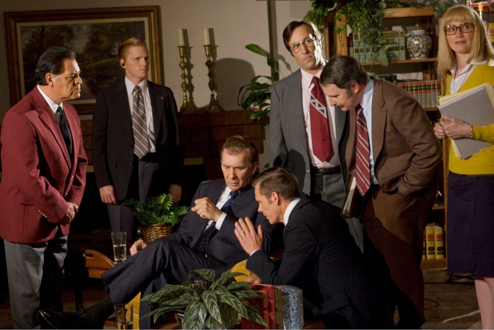 Kevin Bacon, Frank Langella, Kate Jennings Grant, and Andy Milder in Frost/Nixon (2008)