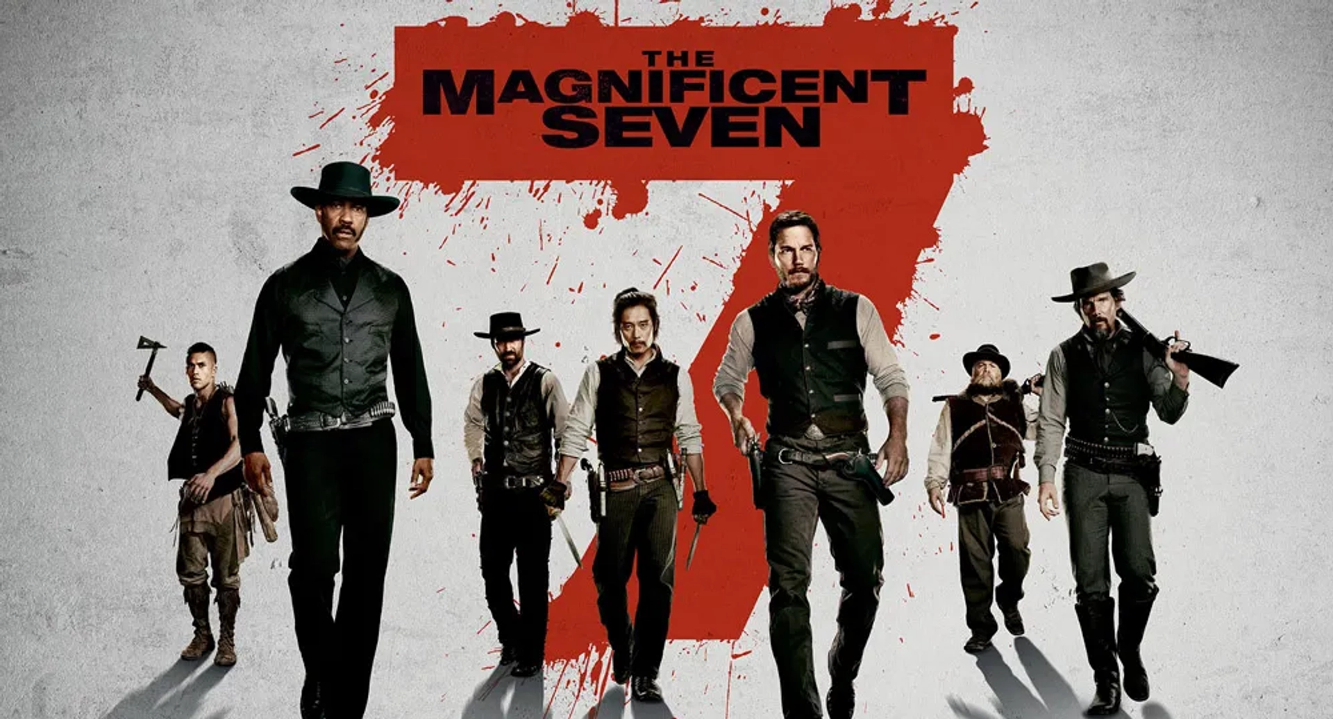 Ethan Hawke, Denzel Washington, and Chris Pratt in The Magnificent Seven (2016)