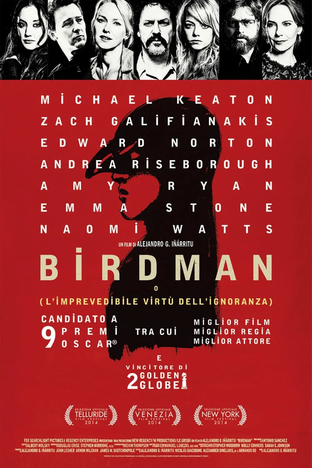 Edward Norton, Zach Galifianakis, Amy Ryan, Naomi Watts, Emma Stone, and Andrea Riseborough in Birdman or (The Unexpected Virtue of Ignorance) (2014)