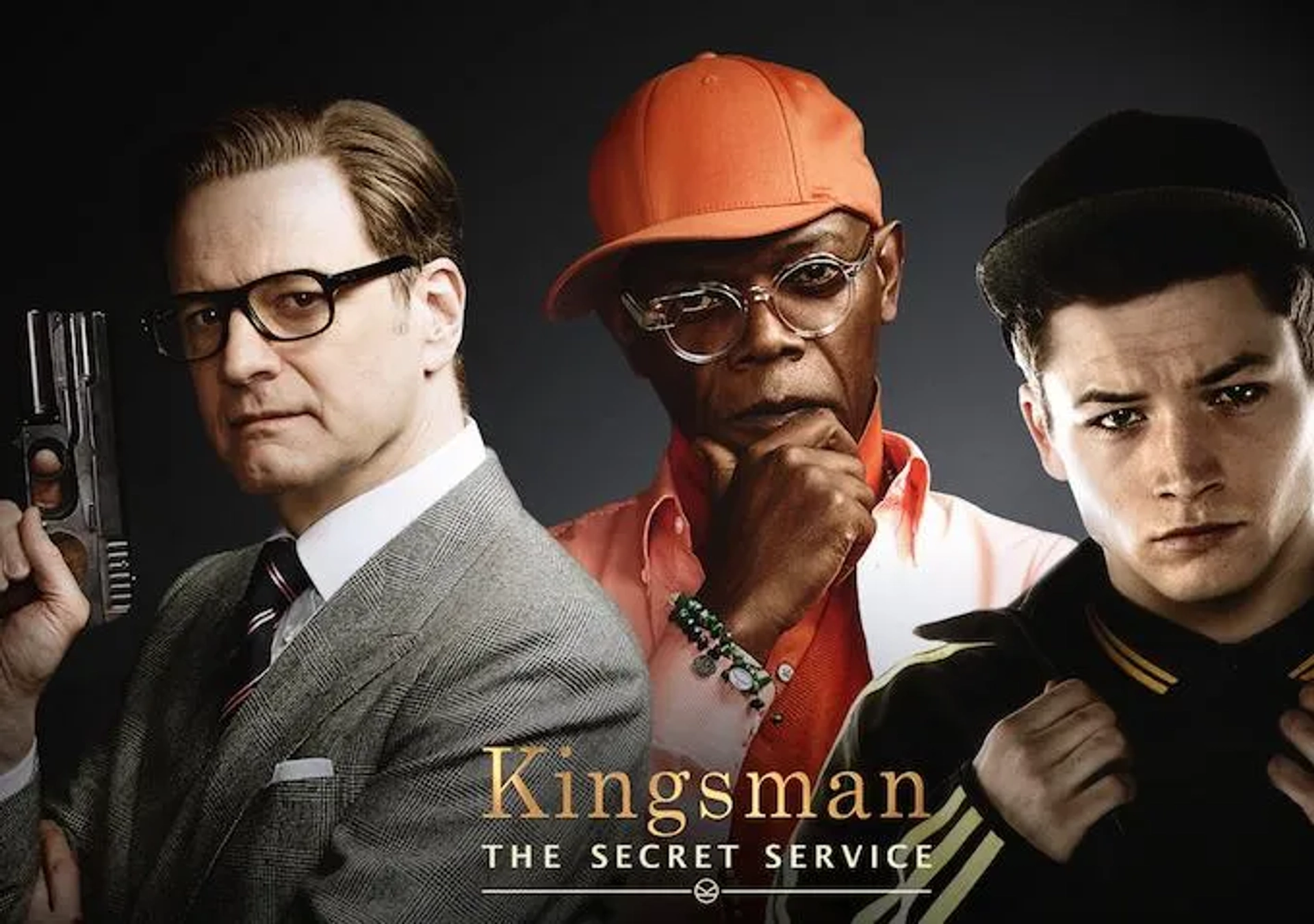 Colin Firth, Samuel L. Jackson, and Taron Egerton in Kingsman: The Secret Service (2014)