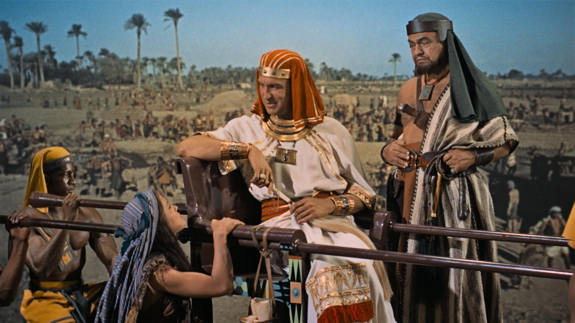 Edward G. Robinson, Vincent Price, and Debra Paget in The Ten Commandments (1956)
