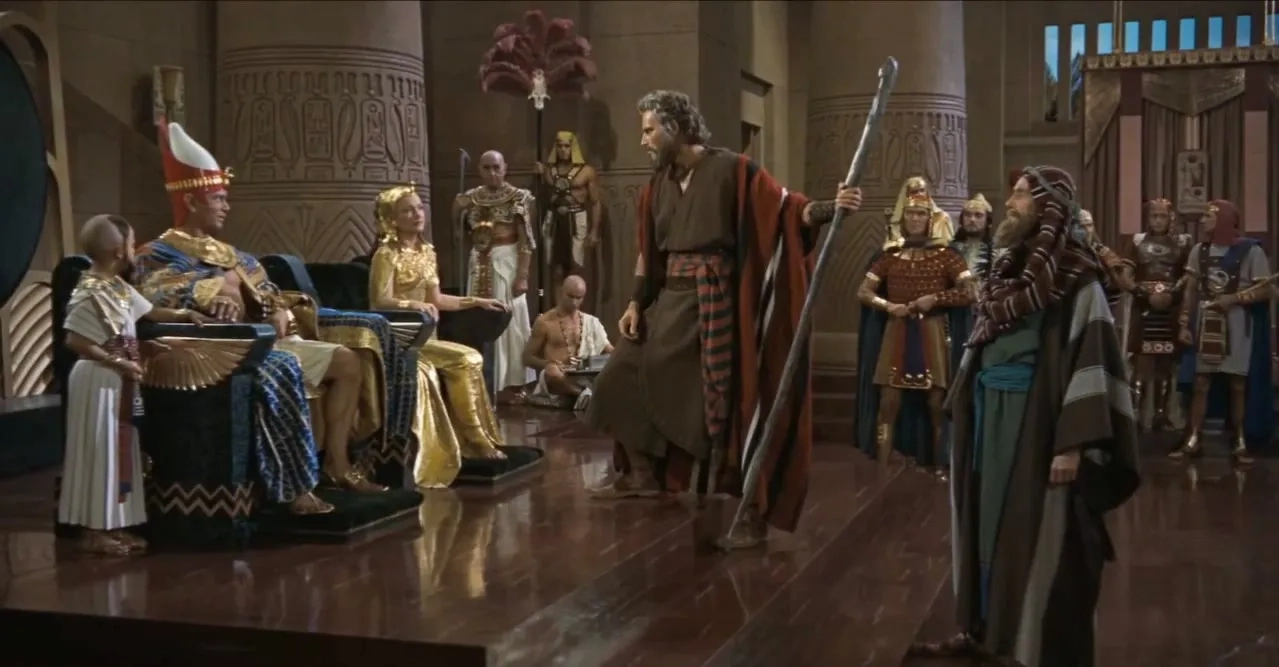 Charlton Heston, Anne Baxter, Yul Brynner, John Carradine, Eugene Mazzola, and Henry Wilcoxon in The Ten Commandments (1956)