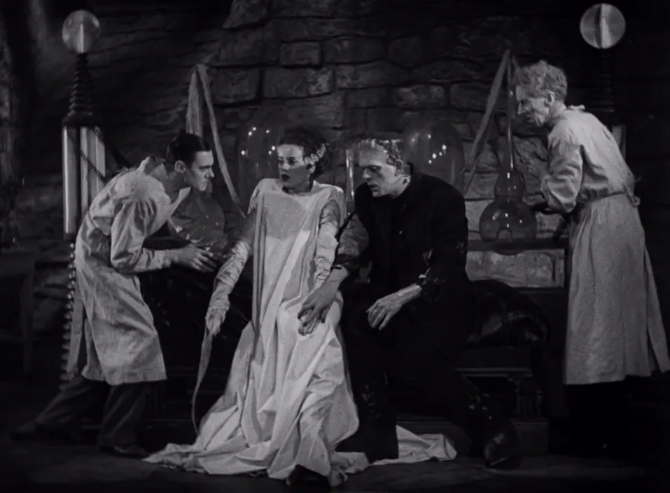 Boris Karloff, Elsa Lanchester, Colin Clive, and Ernest Thesiger in Bride of Frankenstein (1935)