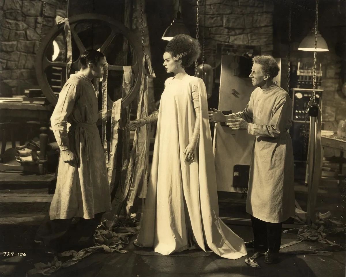Elsa Lanchester, Colin Clive, and Ernest Thesiger in The Bride of Frankenstein (1935)