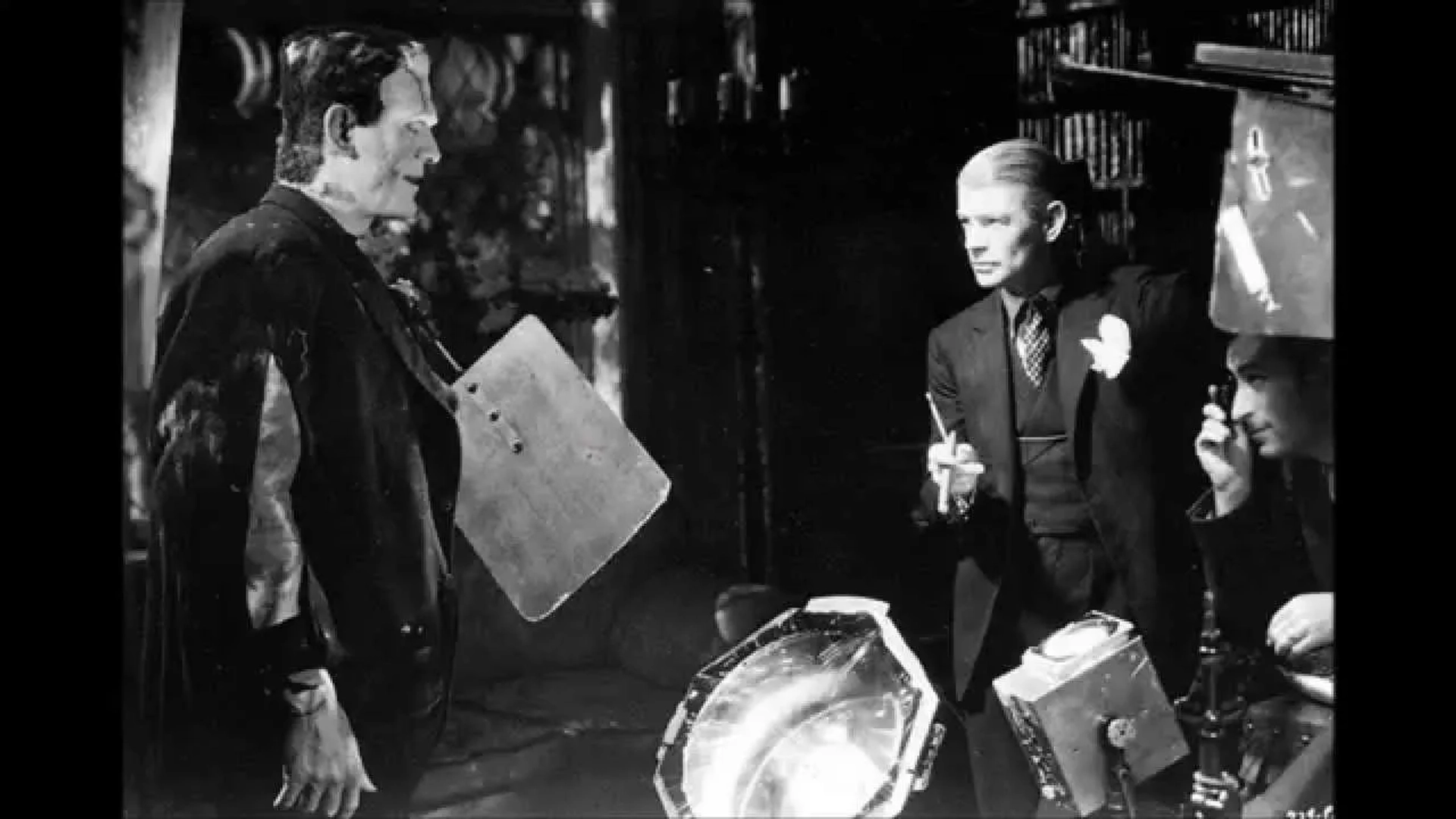 Boris Karloff and James Whale in Bride of Frankenstein (1935)