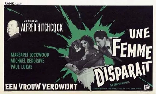 Alfred Hitchcock, Catherine Lacey, Margaret Lockwood, and Michael Redgrave in The Lady Vanishes (1938)