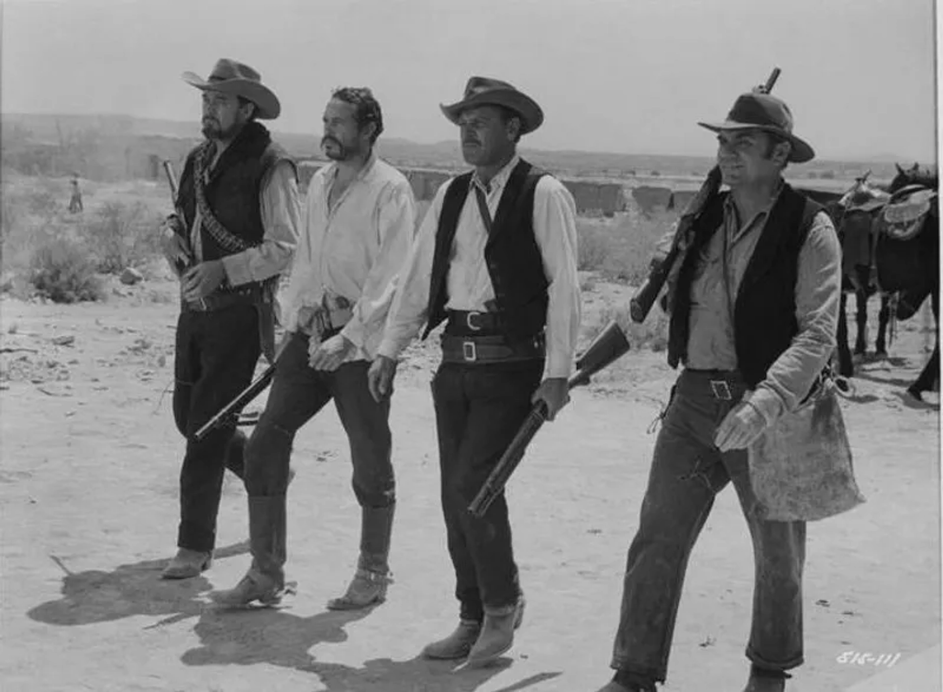 William Holden, Ernest Borgnine, Ben Johnson, and Warren Oates in The Wild Bunch (1969)