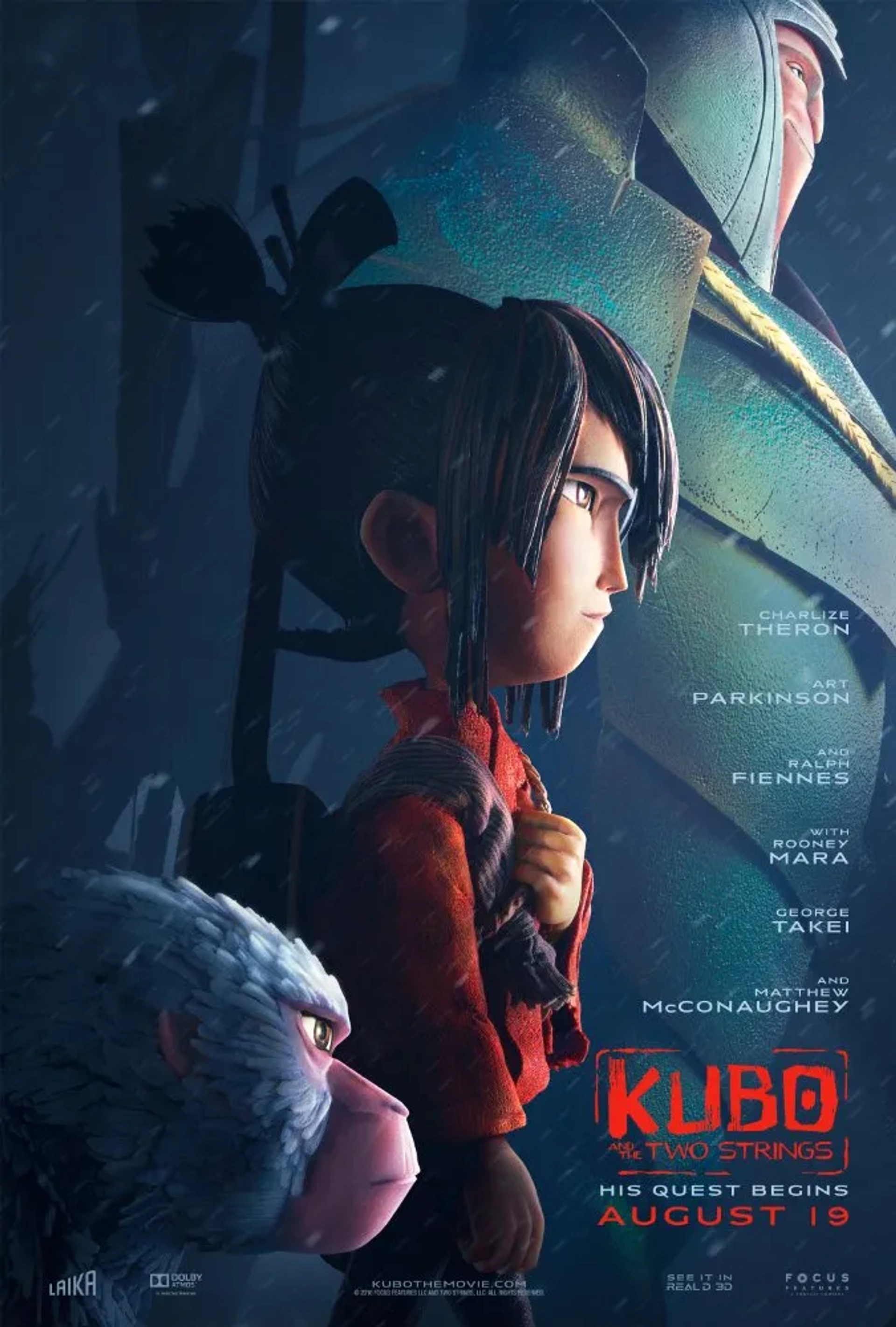 Matthew McConaughey, Charlize Theron, and Art Parkinson in Kubo and the Two Strings (2016)