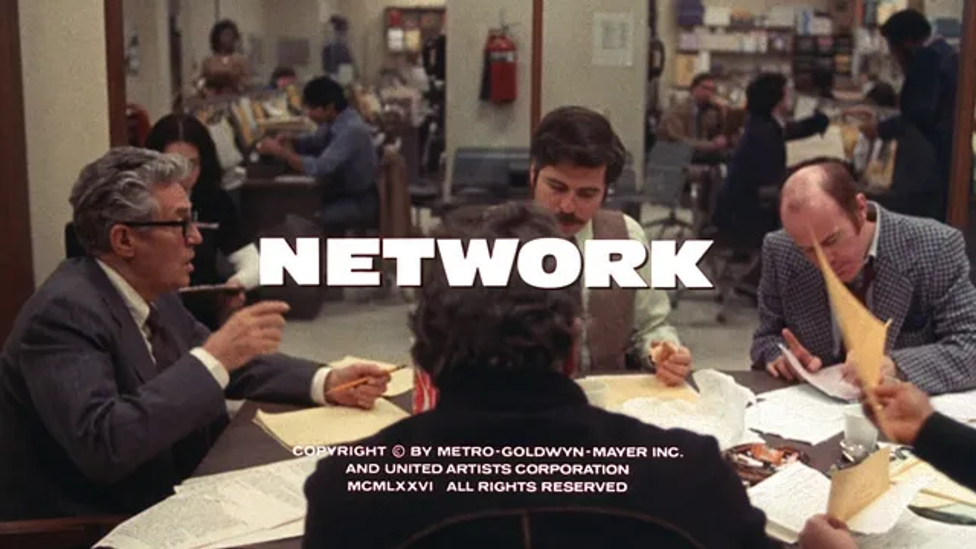 Peter Finch, Jordan Charney, and Ed Crowley in Network (1976)