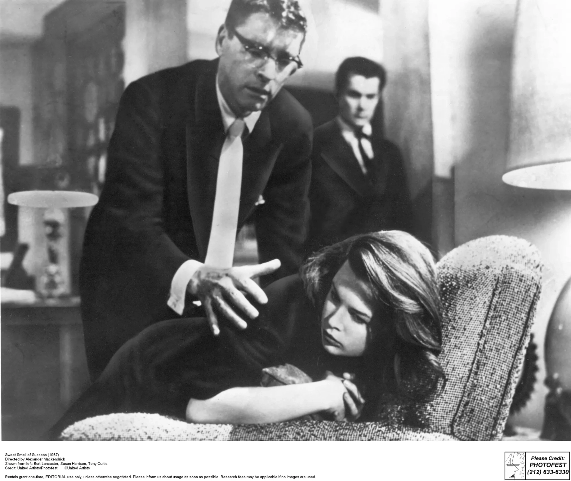 Burt Lancaster, Tony Curtis, and Susan Harrison in Sweet Smell of Success (1957)