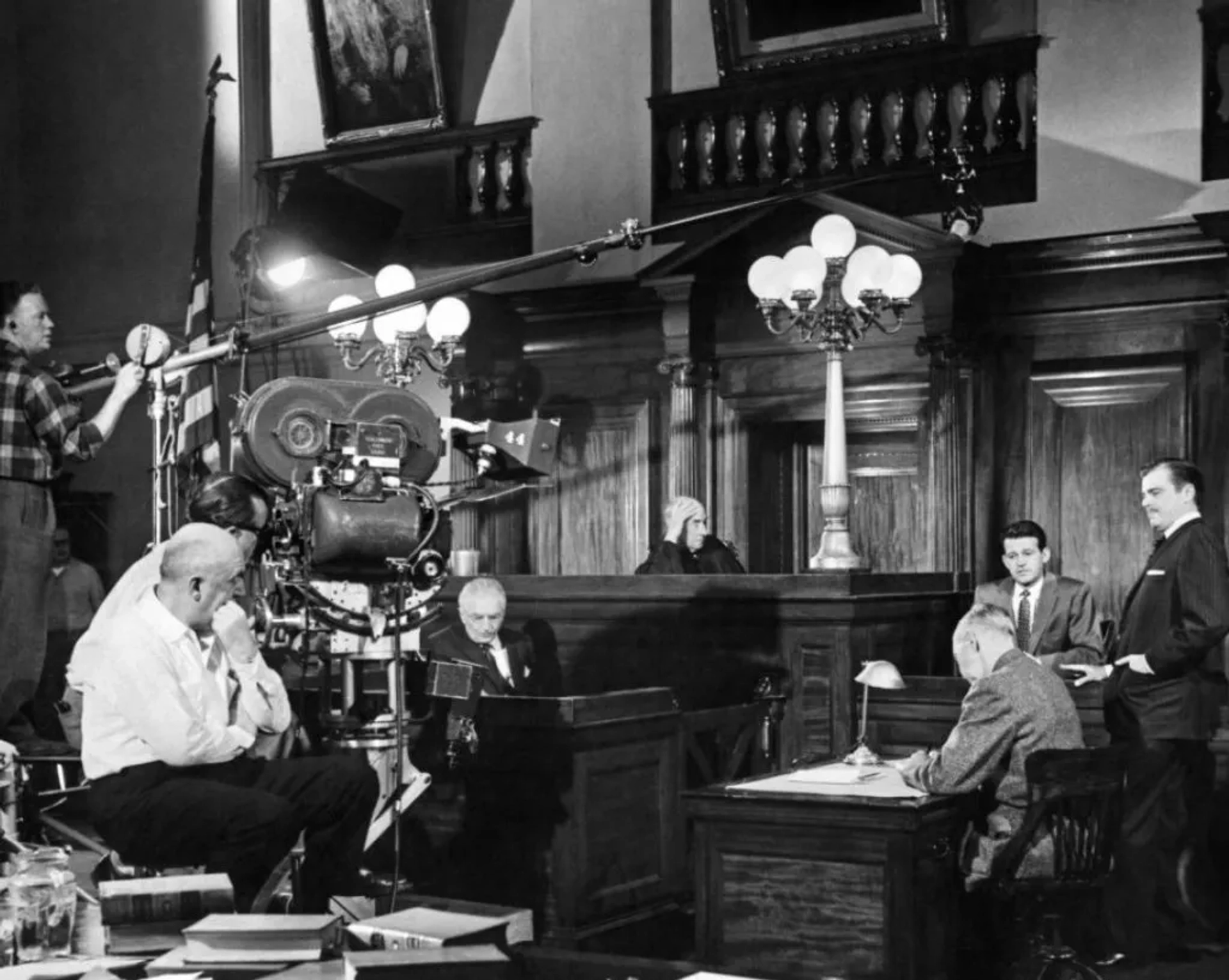 Murray Hamilton, Otto Preminger, Joseph N. Welch, and Brooks West in Anatomy of a Murder (1959)