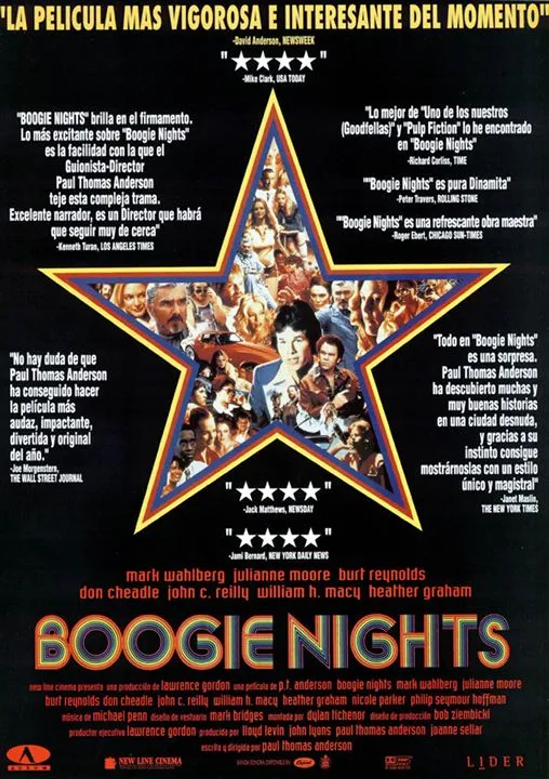 Julianne Moore, Mark Wahlberg, Don Cheadle, William H. Macy, John C. Reilly, Burt Reynolds, Heather Graham, Luis Guzmán, and Nicole Ari Parker in Boogie Nights (1997)