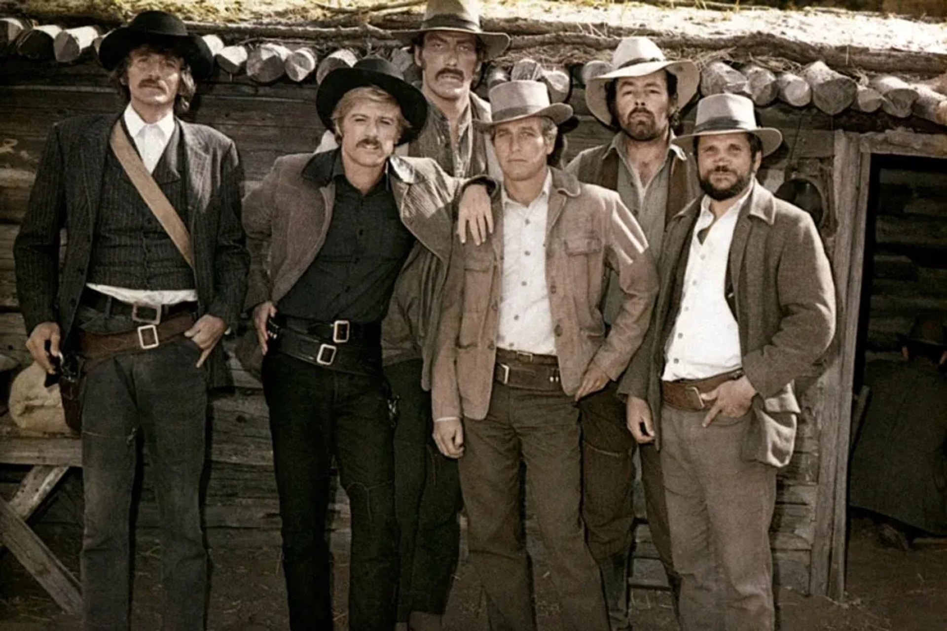 Paul Newman, Robert Redford, Ted Cassidy, Charles Dierkop, Dave Dunlop, and Timothy Scott in Butch Cassidy and the Sundance Kid (1969)