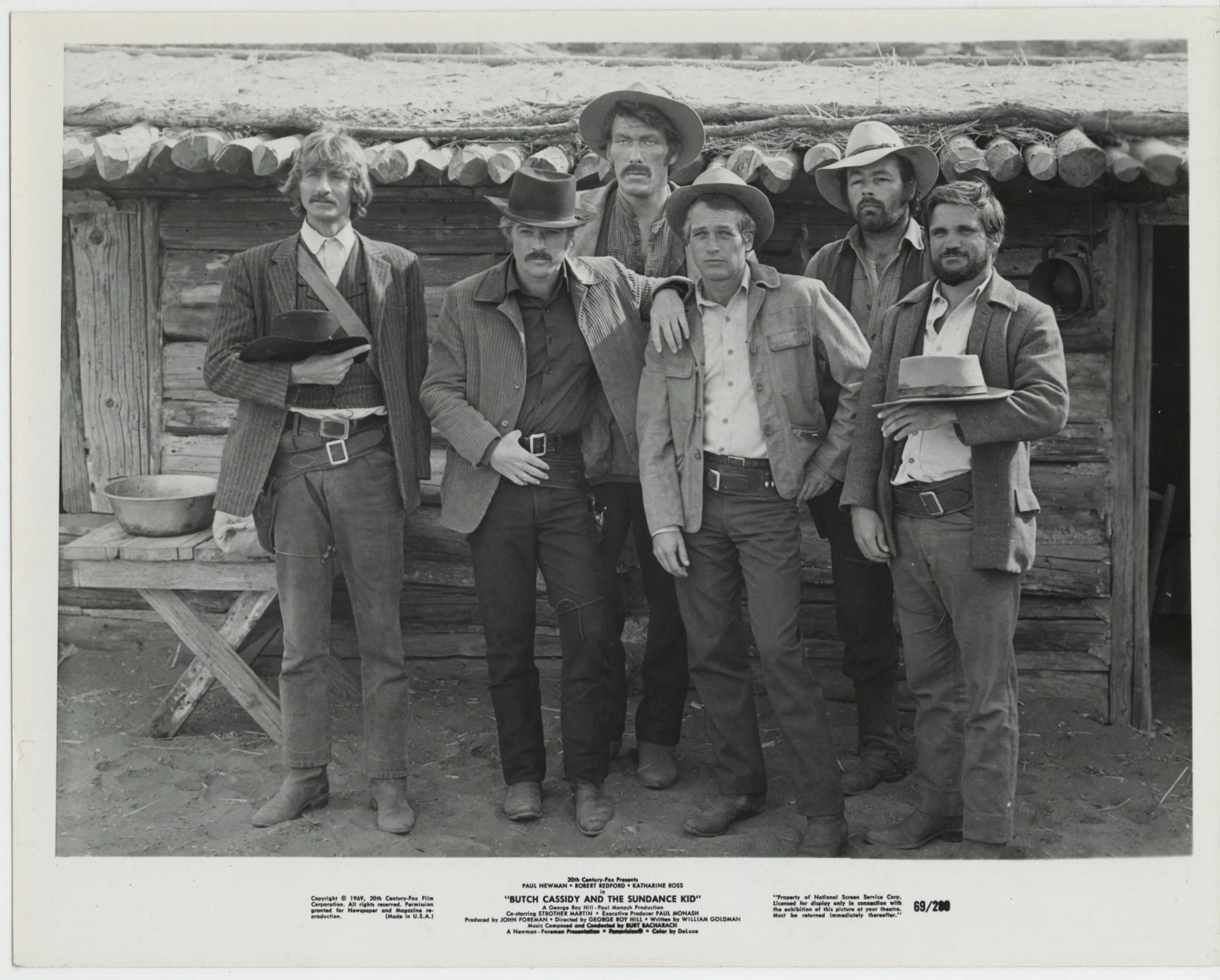 Paul Newman, Robert Redford, Ted Cassidy, Charles Dierkop, Dave Dunlop, and Timothy Scott in Butch Cassidy and the Sundance Kid (1969)