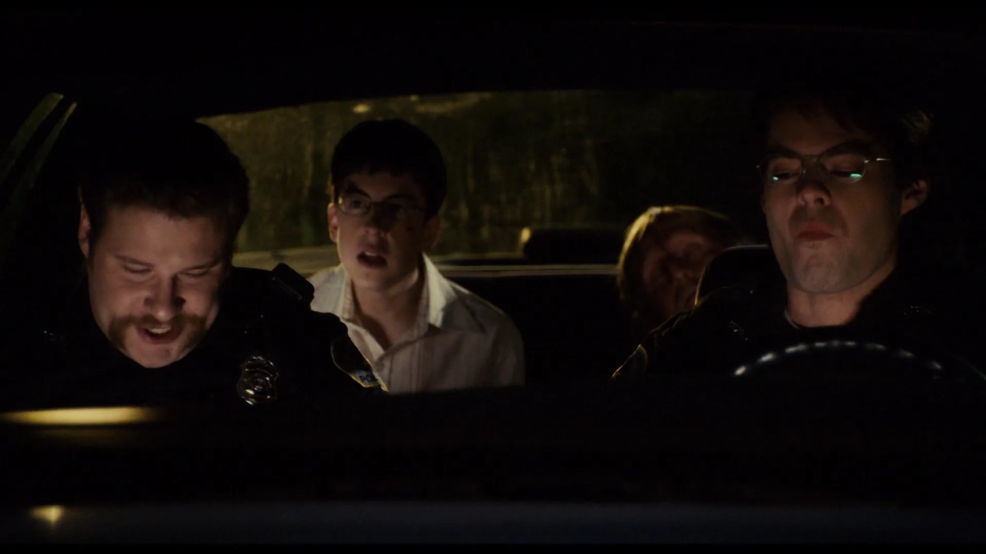 Clement Blake, Bill Hader, Seth Rogen, and Christopher Mintz-Plasse in Superbad (2007)