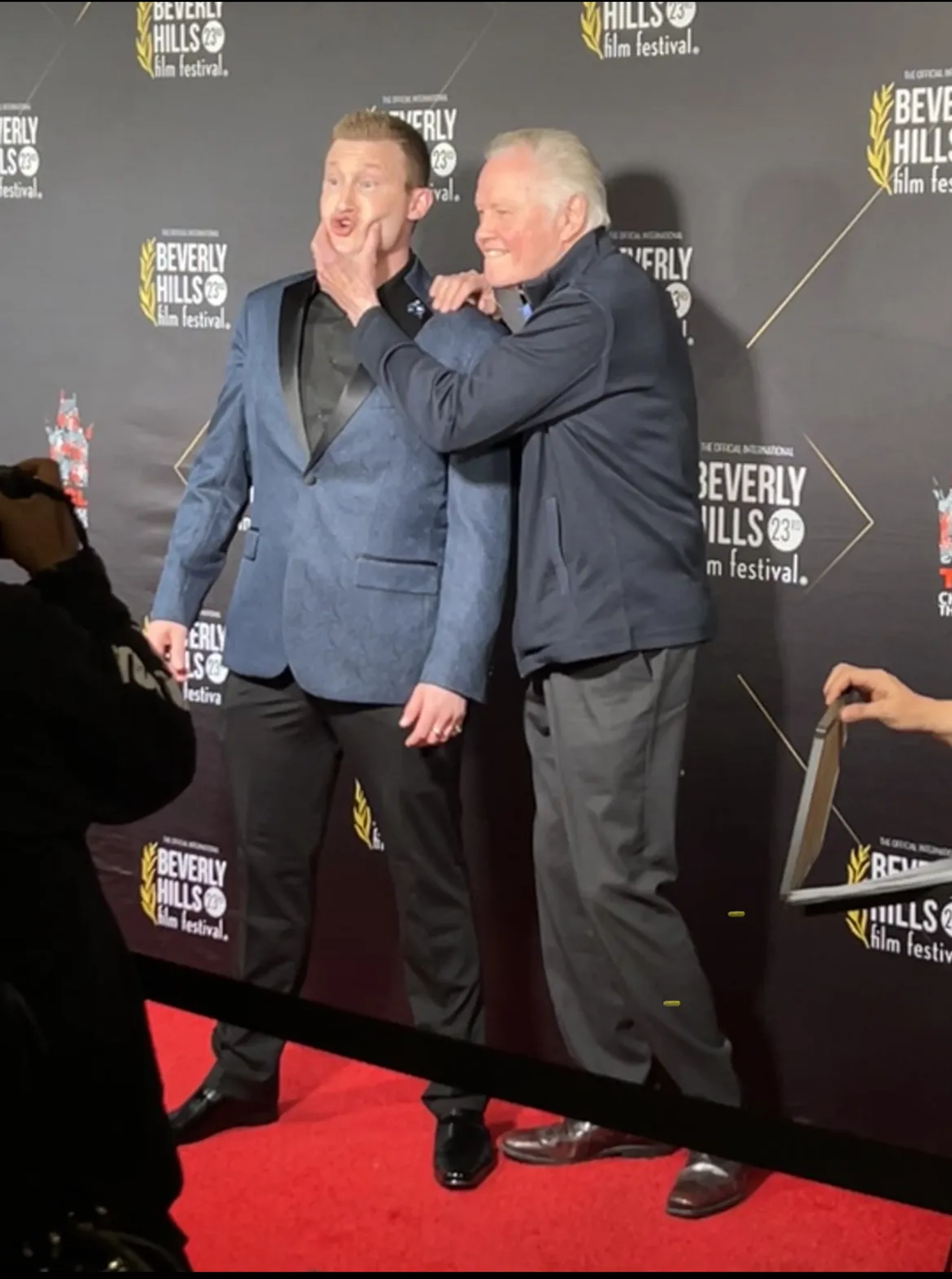 Patrick Roccas and Jon Voight attend the opening night of the 2023 Beverly Hills Film Festival at TCL Chinese 6 Theatres on April 19, 2023 in Hollywood, California.