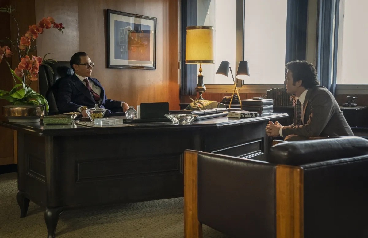 Burn Gorman and Miles Teller in The Offer (2022)