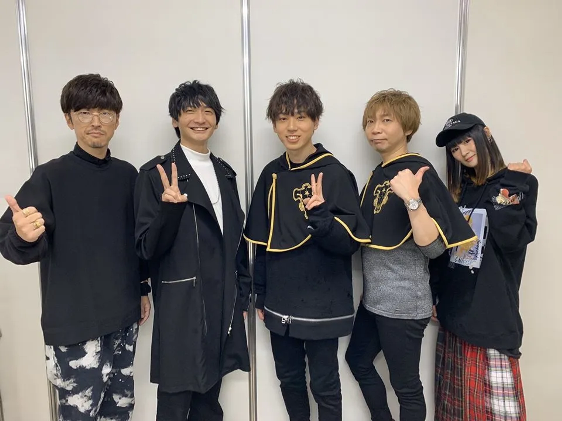 Takahiro Sakurai, Jun'ichi Suwabe, Yû Kobayashi, Nobunaga Shimazaki, and Gakuto Kajiwara at an event for Black Clover (2017)