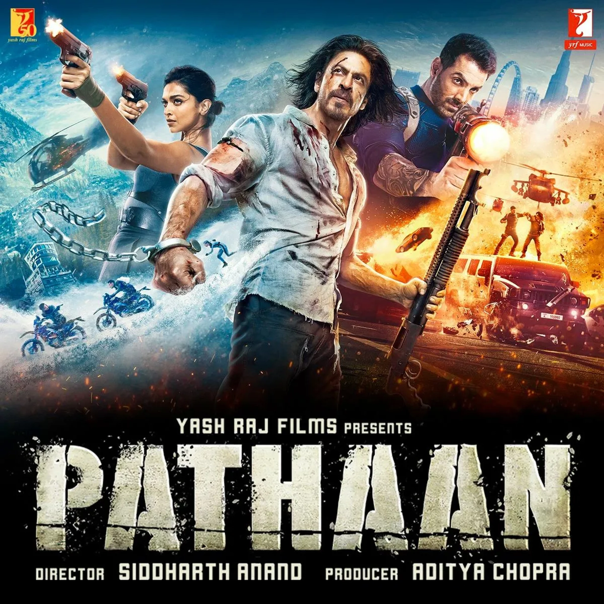 Shah Rukh Khan, John Abraham, and Deepika Padukone in Pathaan (2023)