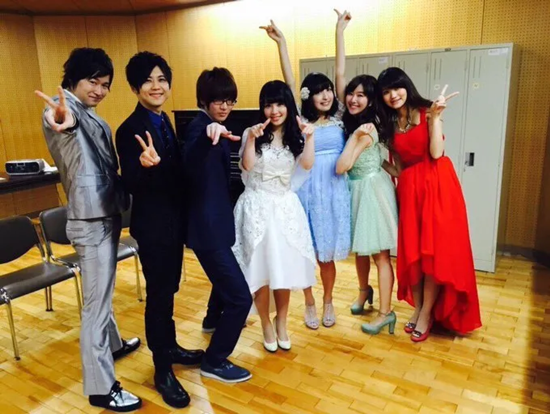 Yûki Kaji, Saori Hayami, Ai Kayano, Ayane Sakura, Ryôta Ôsaka, Natsuki Hanae, and Risa Taneda at an event for Your Lie in April (2014)