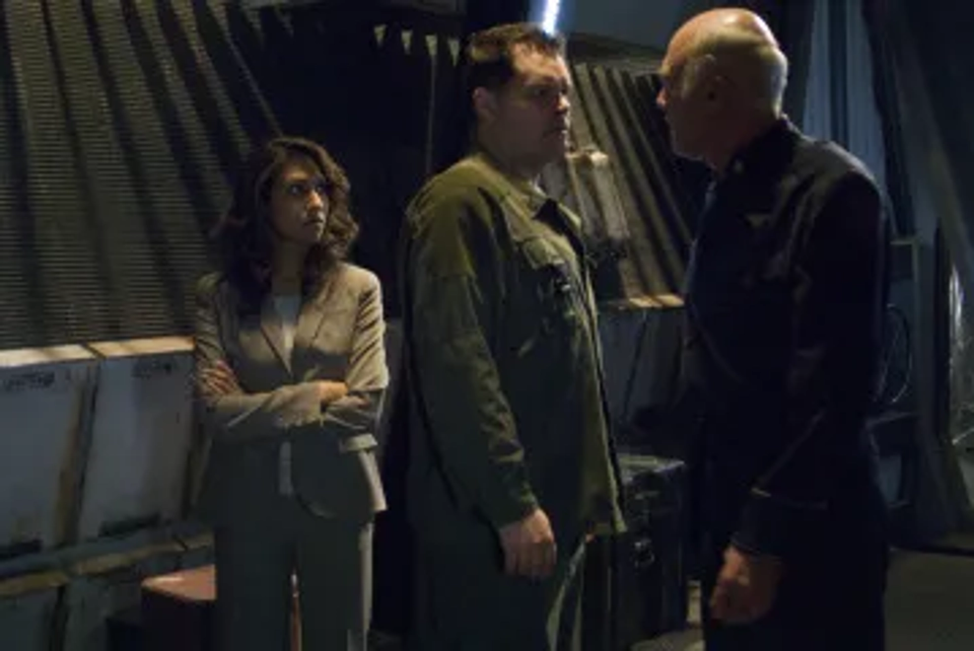 Aaron Douglas, Michael Hogan, and Rekha Sharma in Battlestar Galactica (2004)