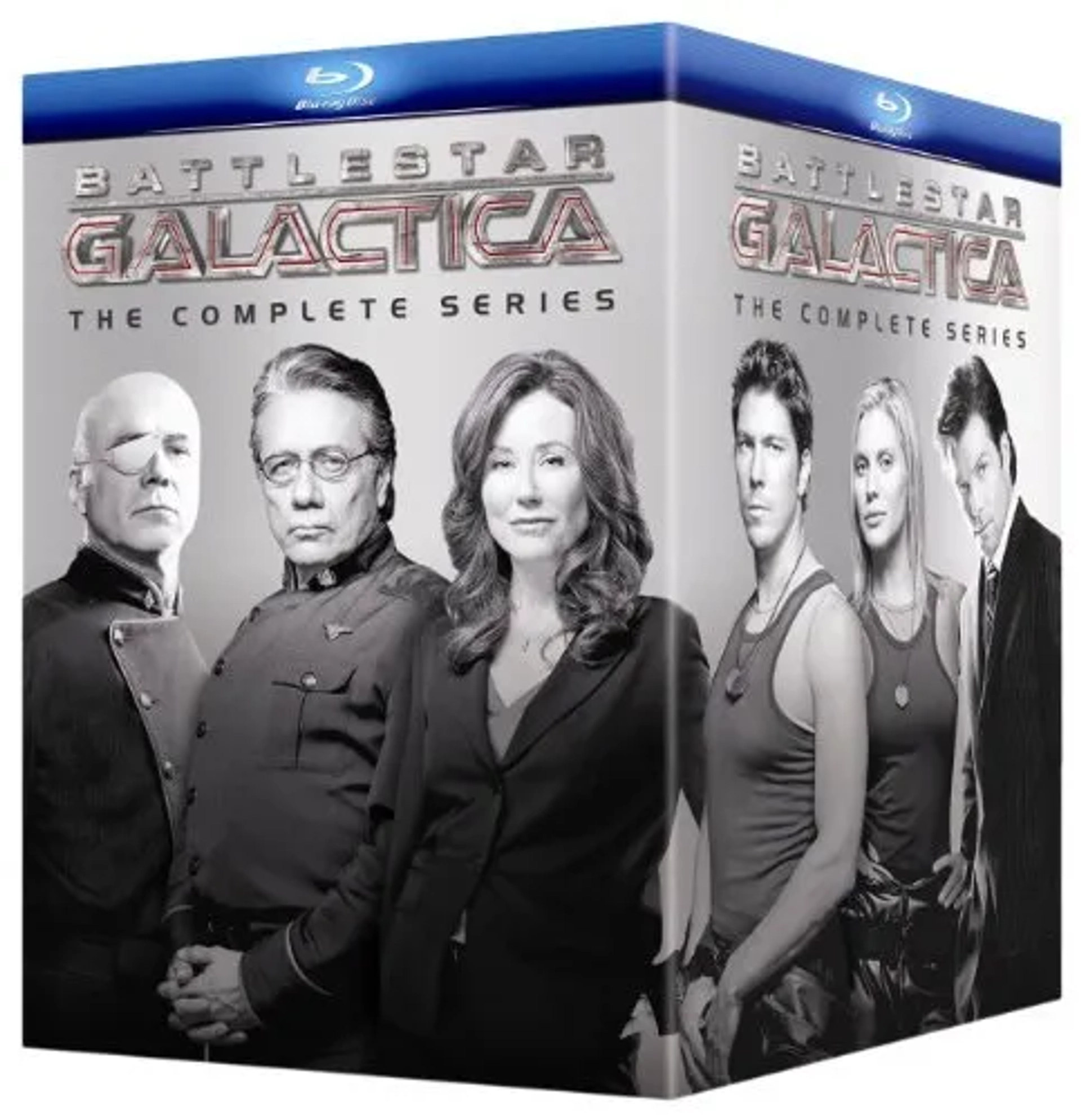 Mary McDonnell, Edward James Olmos, Jamie Bamber, Michael Hogan, Katee Sackhoff, and Michael Trucco in Battlestar Galactica (2004)